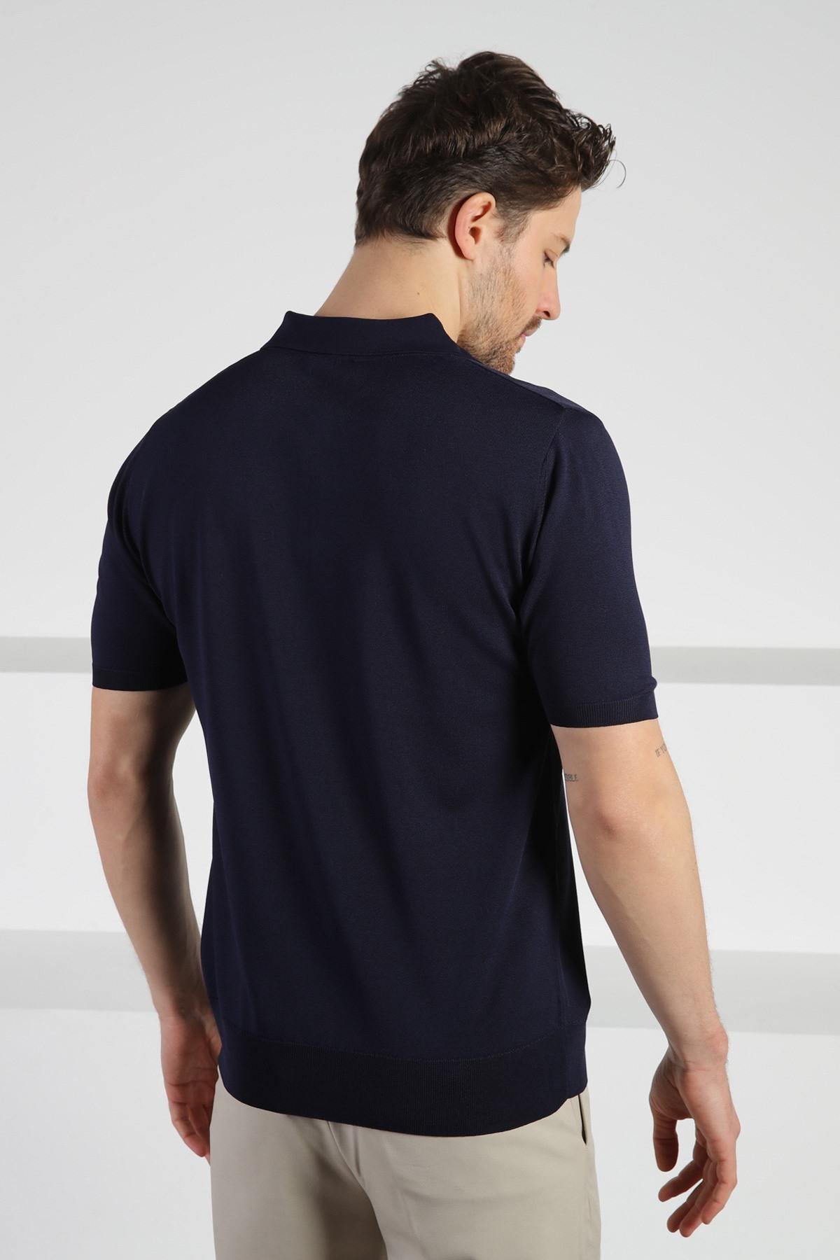 Ferraro Lacivert Düğmeli Polo Yaka Erkek Rayon Triko T-Shirt