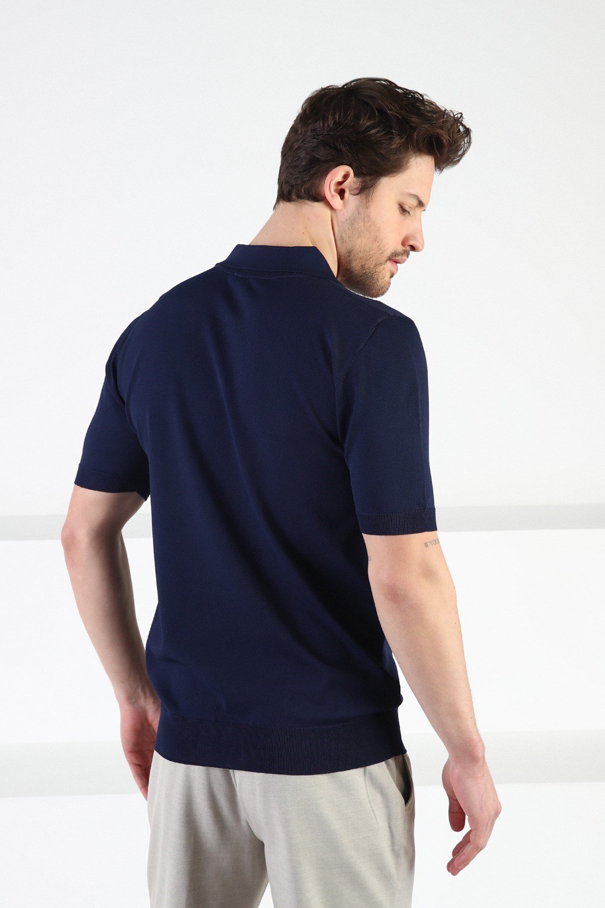 Ferraro Lacivert Düğmeli Polo Yaka Viskon Erkek Triko T-Shirt