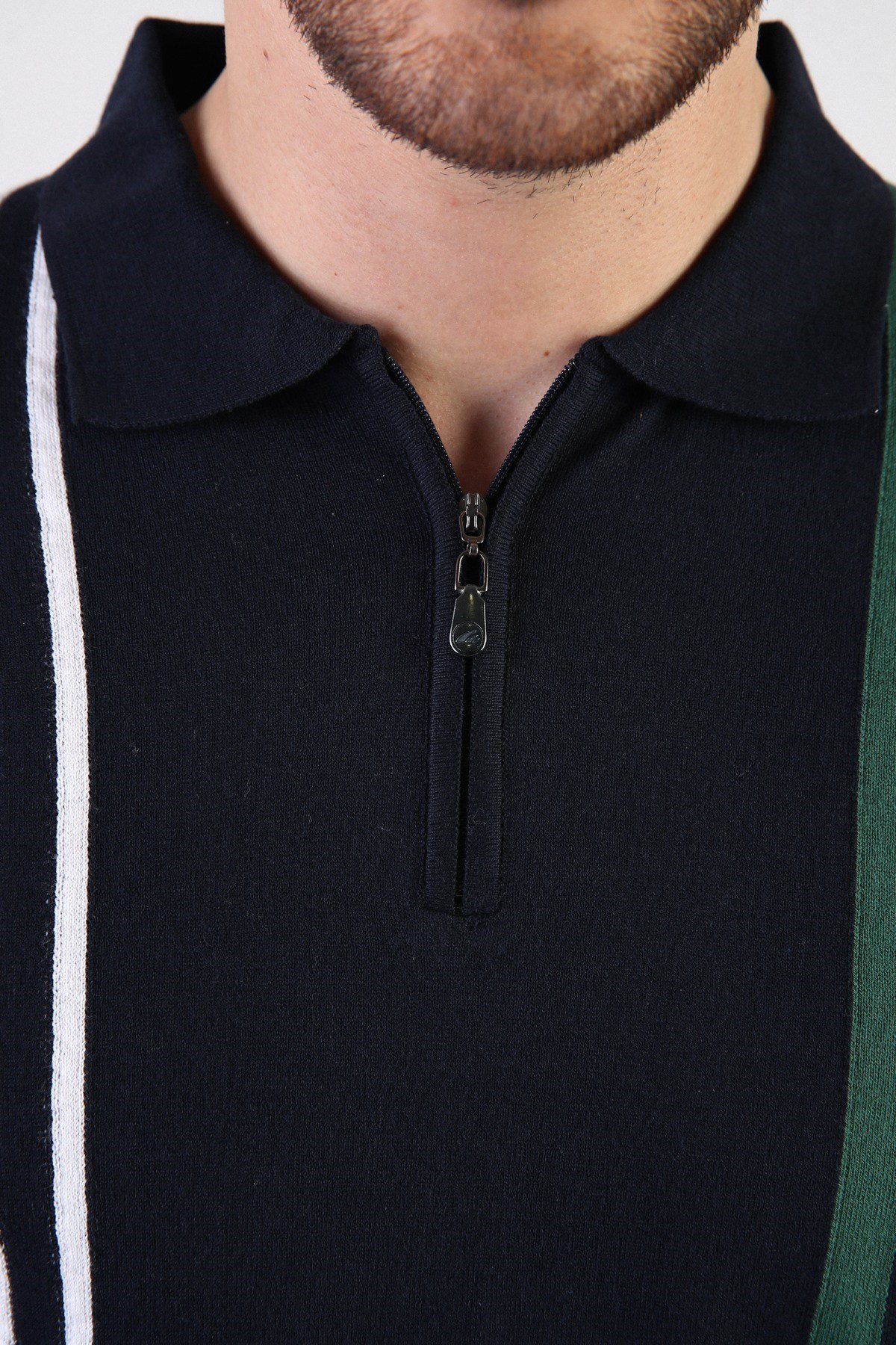 Ferraro Lacivert Fermuarlı Polo Yaka %100 Pamuk Erkek Triko T-Shirt