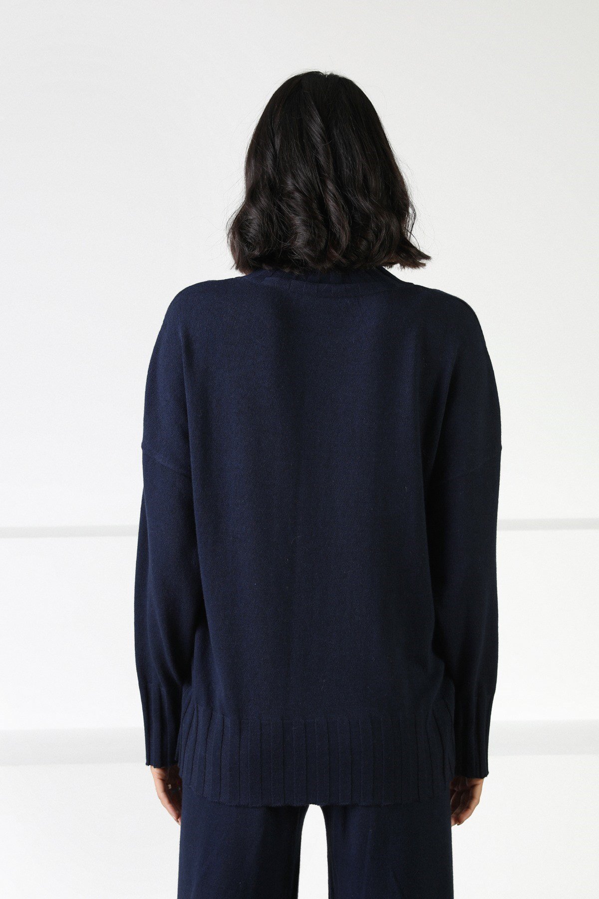 Ferraro Lacivert Kol Detay Yarım Balıkçı Yaka Kaşmirli Kadın Triko Kazak