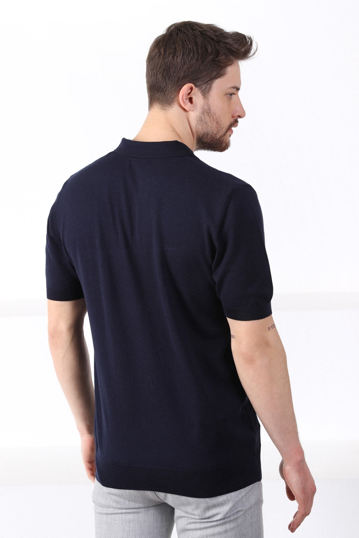 Ferraro Lacivert Polo Yaka Baklava Desen Erkek Pamuk Triko T-Shirt