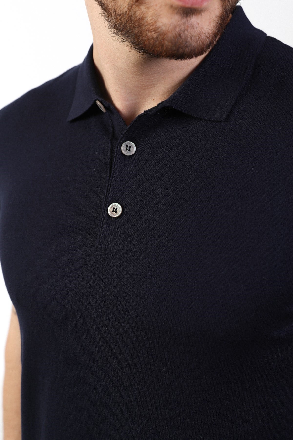 Ferraro Lacivert Polo Yaka Düz Renk Erkek Pamuk Triko T-Shirt