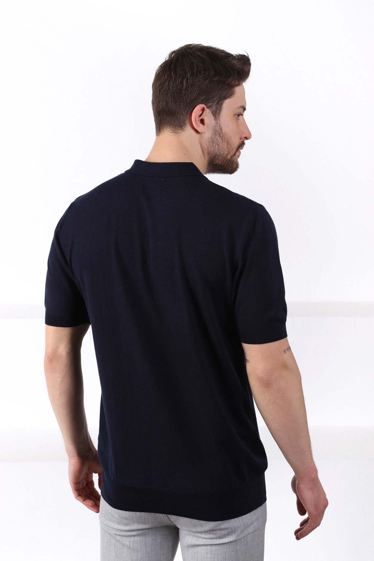Ferraro Lacivert Polo Yaka Düz Renk Erkek Pamuk Triko T-Shirt