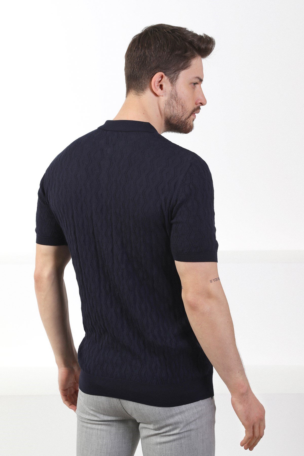 Ferraro Lacivert Polo Yaka Fermuarlı Erkek Pamuk Triko T-Shirt