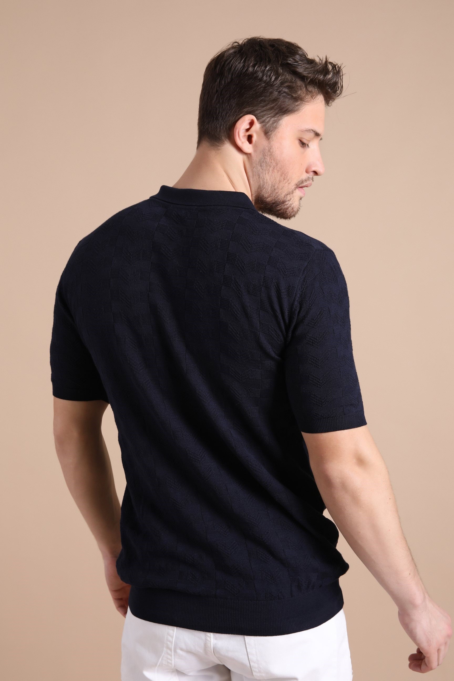 Ferraro Lacivert Polo Yaka Fermuarlı Erkek Pamuk Triko T-Shirt