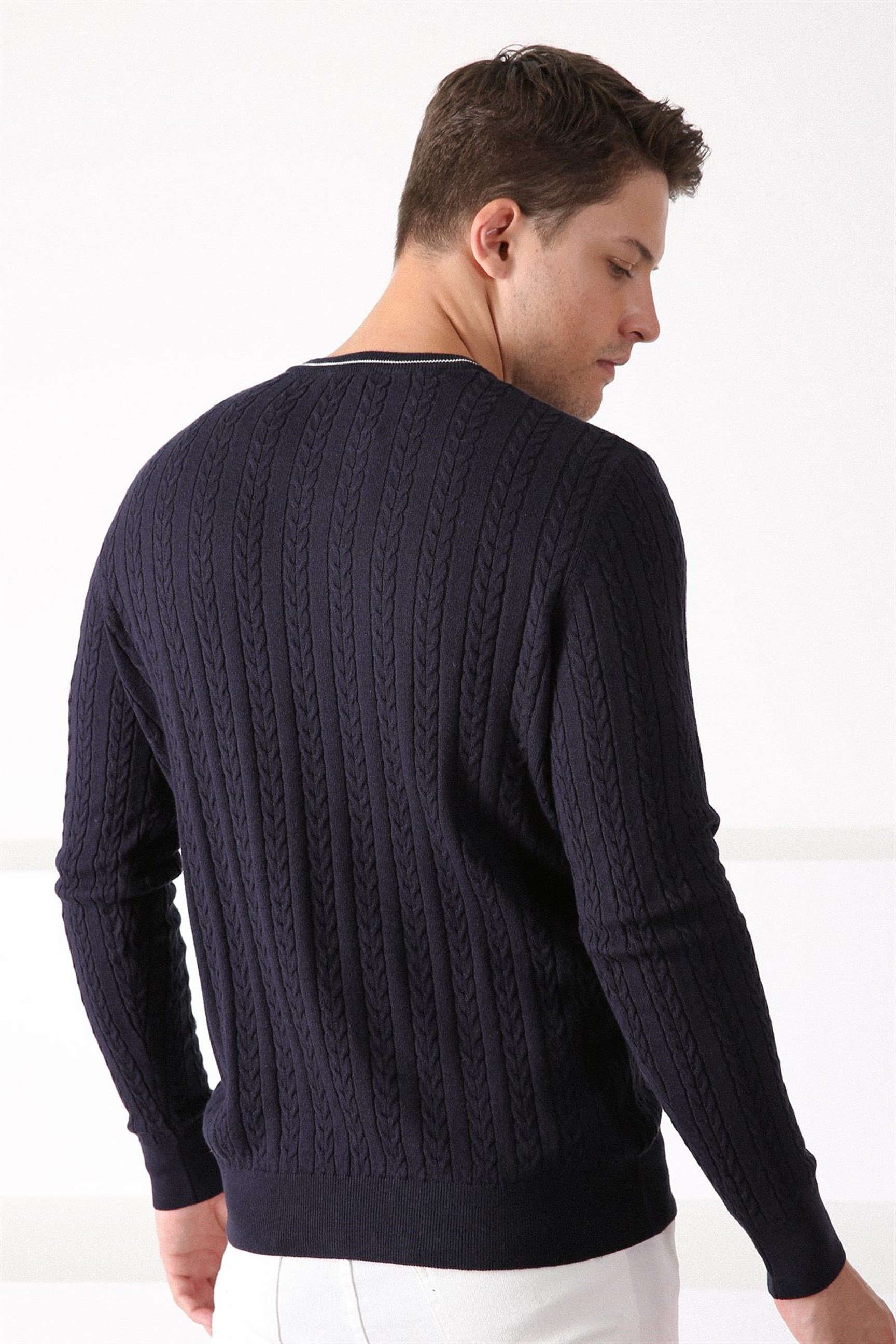 Ferraro Lacivert V Yaka Erkek Pamuk Kazak