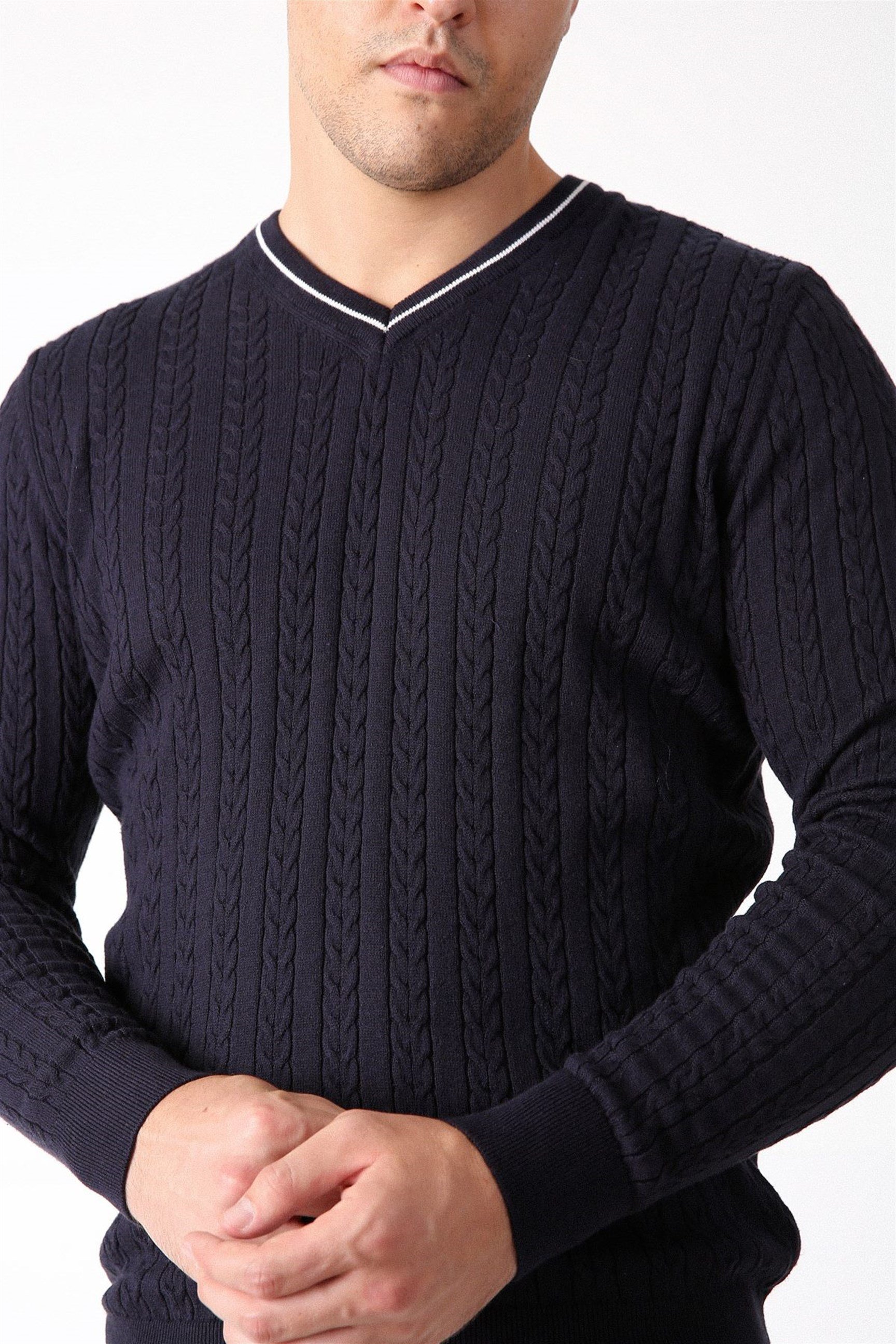 Ferraro Lacivert V Yaka Erkek Pamuk Kazak