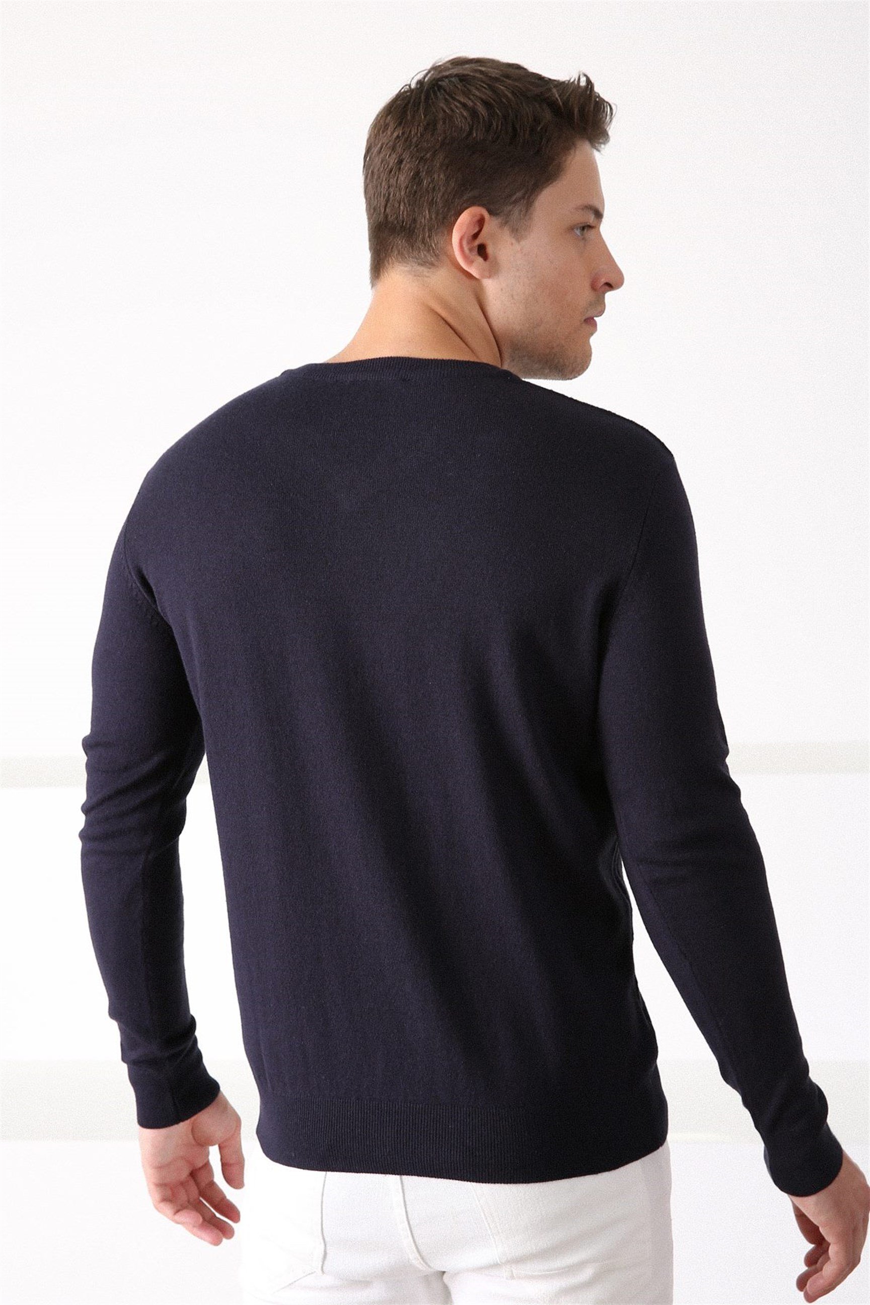 Ferraro Lacivert V Yaka Erkek Pamuk Kazak