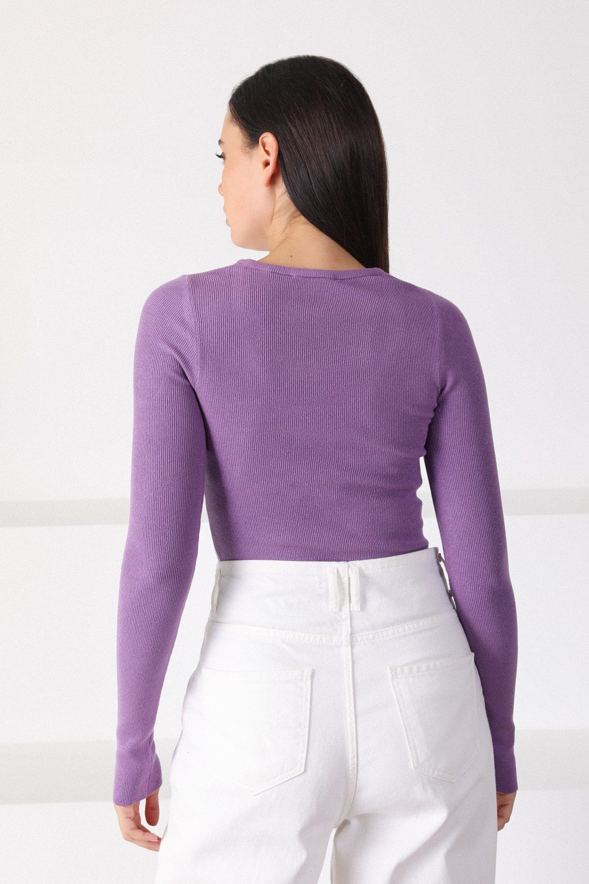 Ferraro Lavanta Kare Yaka Uzun Kol Kadın Triko Kazak