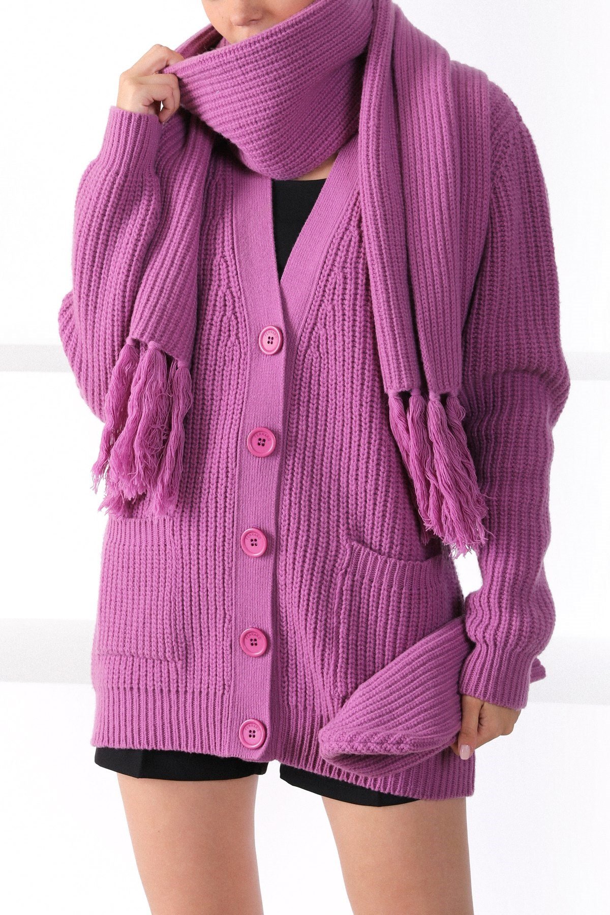 Ferraro Lila Kuzu Yünü Kadın Atkı Bere Takımı