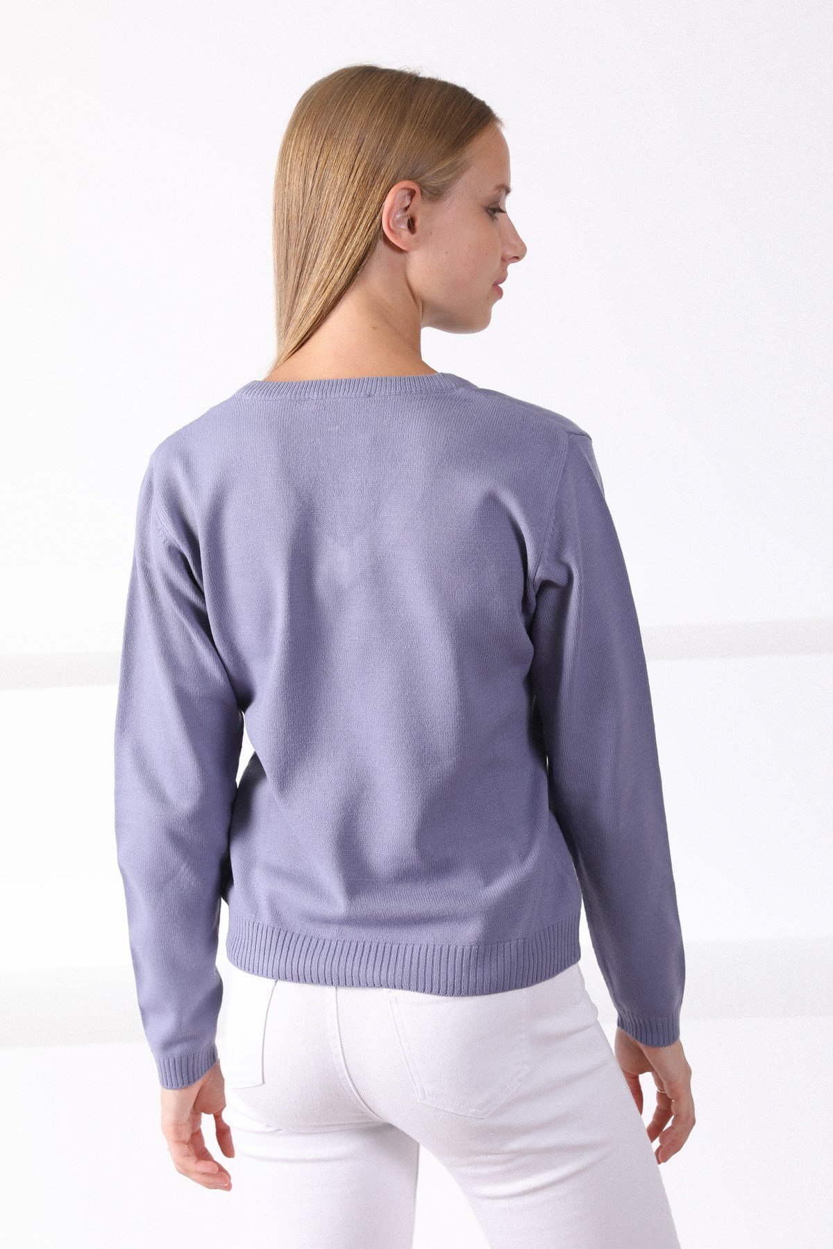 Ferraro Lila V Yaka Kadın Triko Kazak