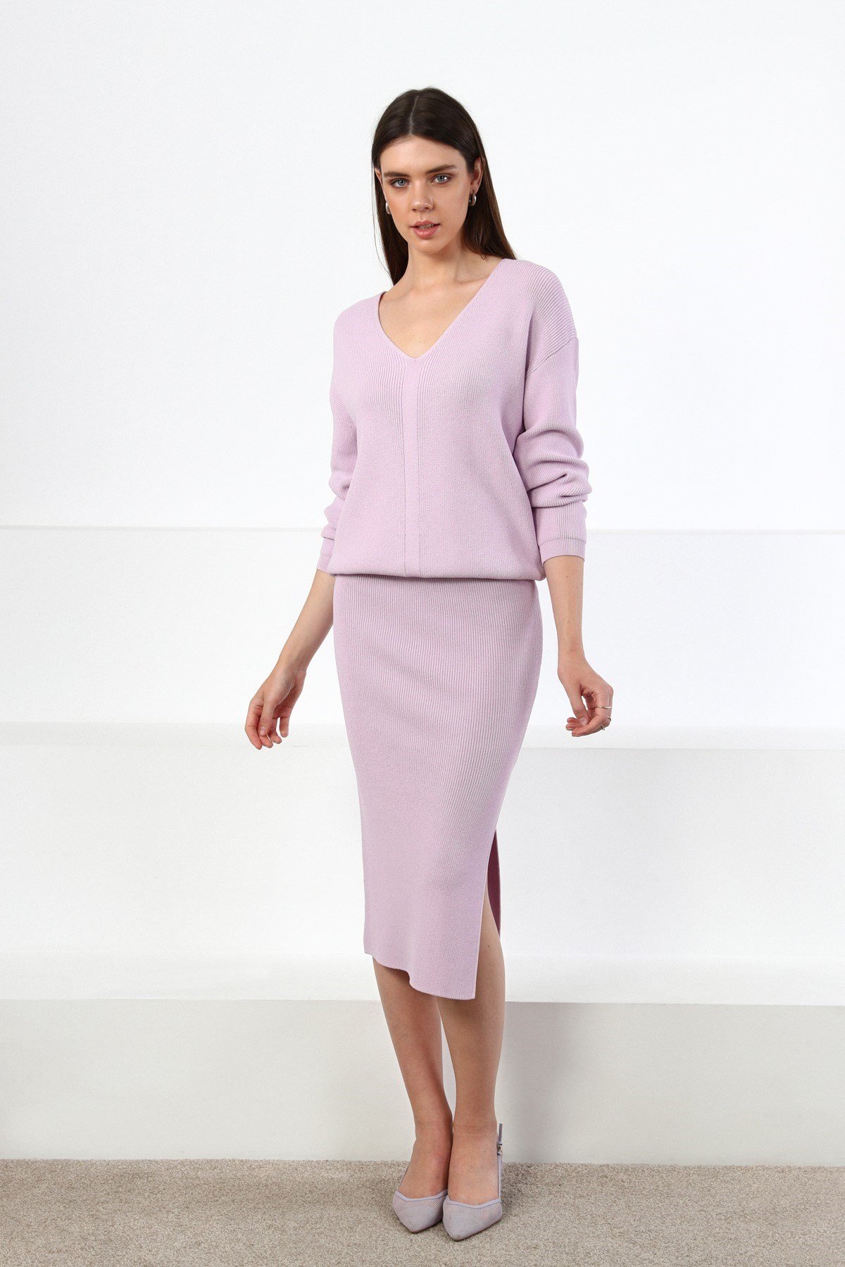 Ferraro Lila V Yaka Kadın Triko Kazak