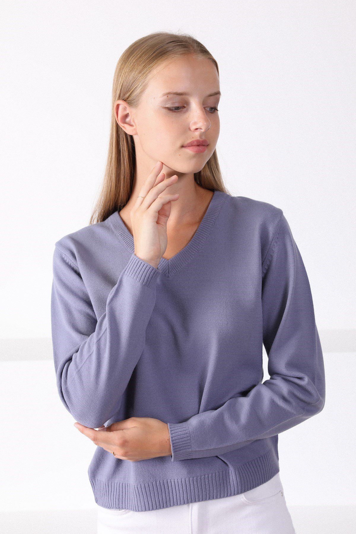 Ferraro Lila V Yaka Kadın Triko Kazak