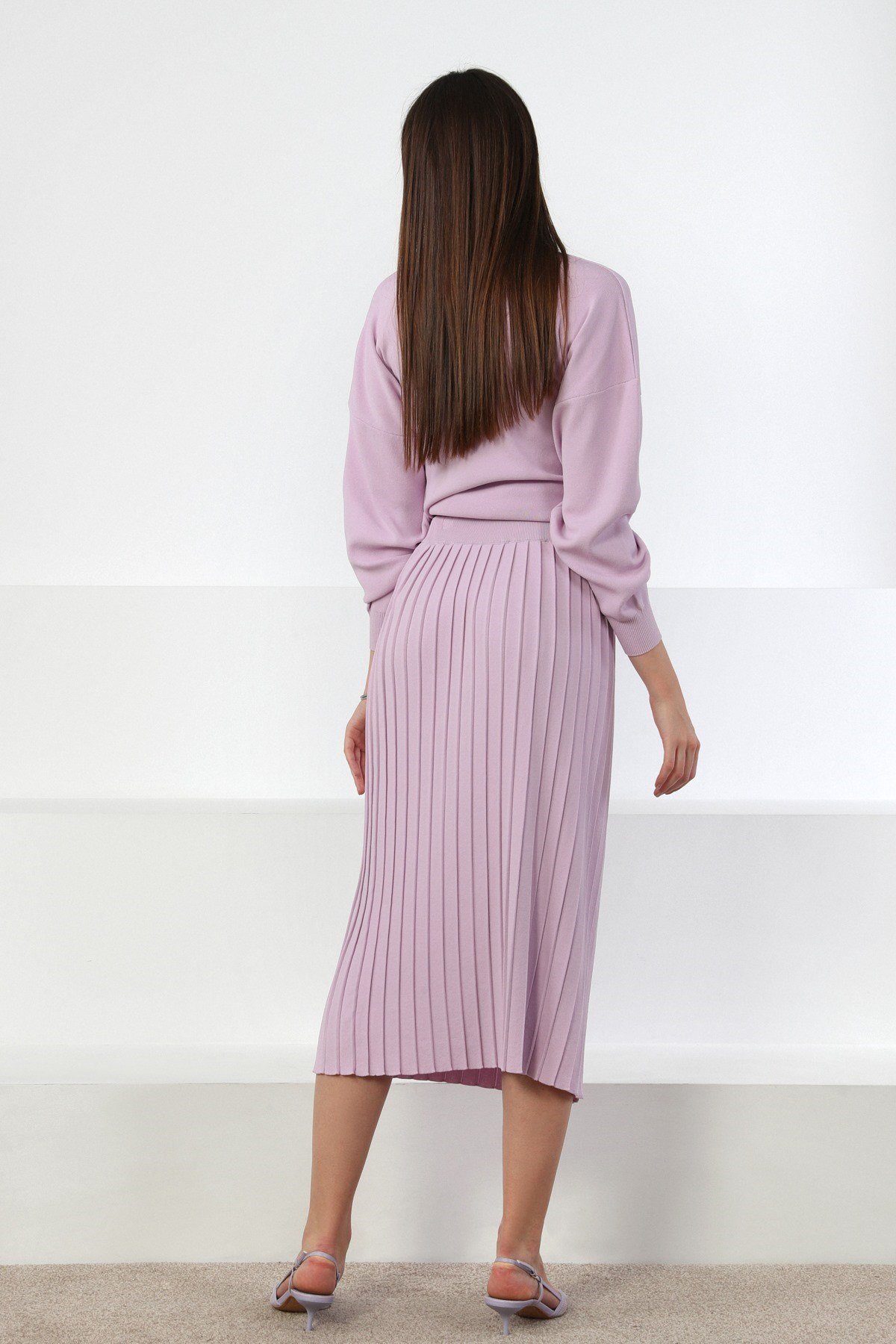 Ferraro Lila V Yaka Yırtmaçlı Kadın Triko Kazak