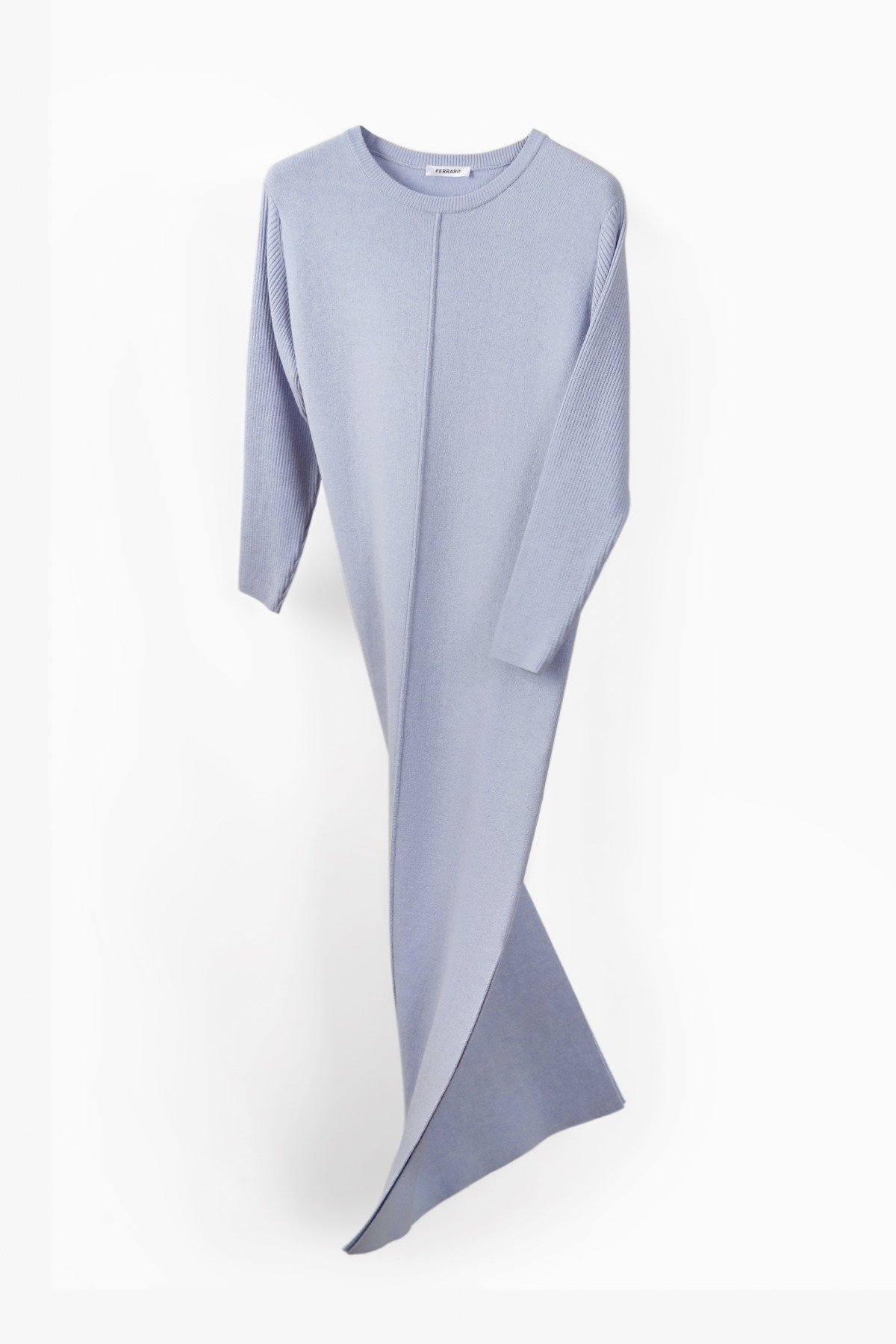 Ferraro Lila Yandan Yırtmaçlı Midi Boy Kaşmirli Kadın Triko Elbise