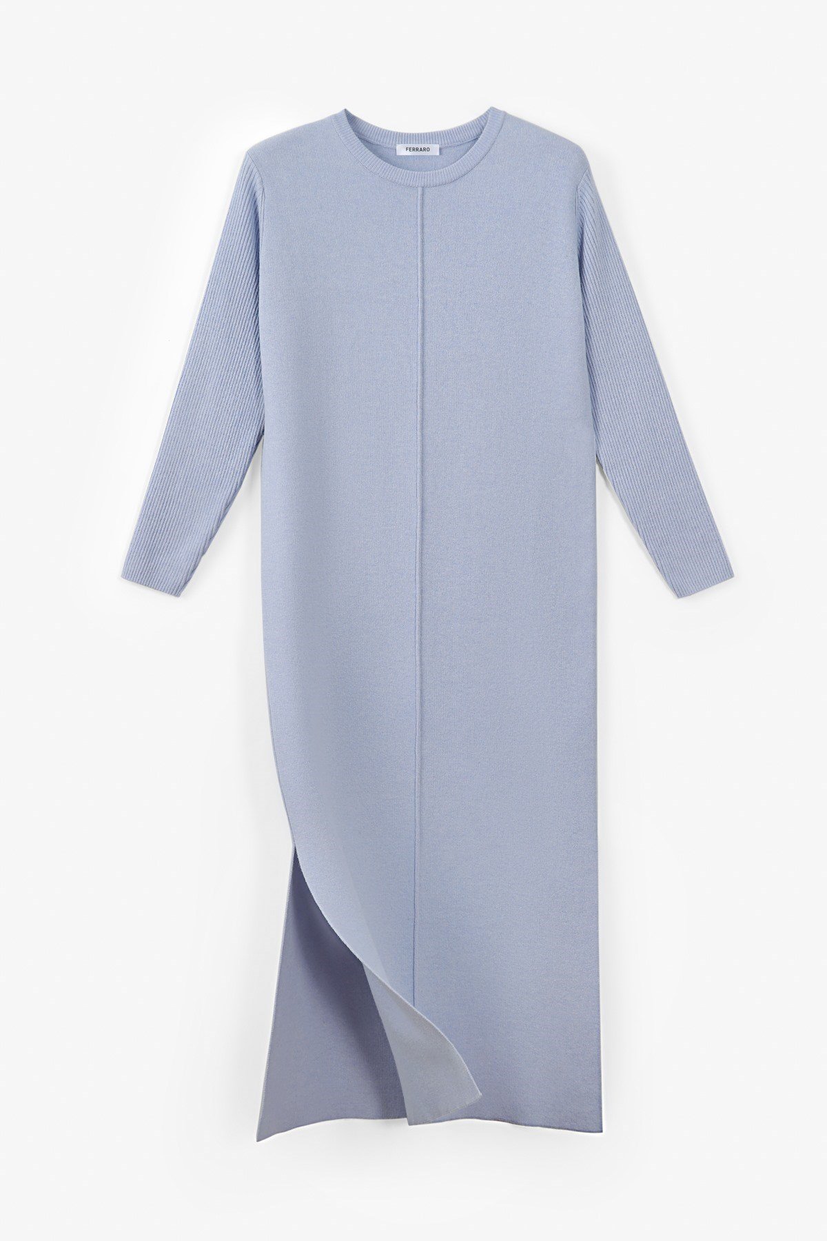 Ferraro Lila Yandan Yırtmaçlı Midi Boy Kaşmirli Kadın Triko Elbise