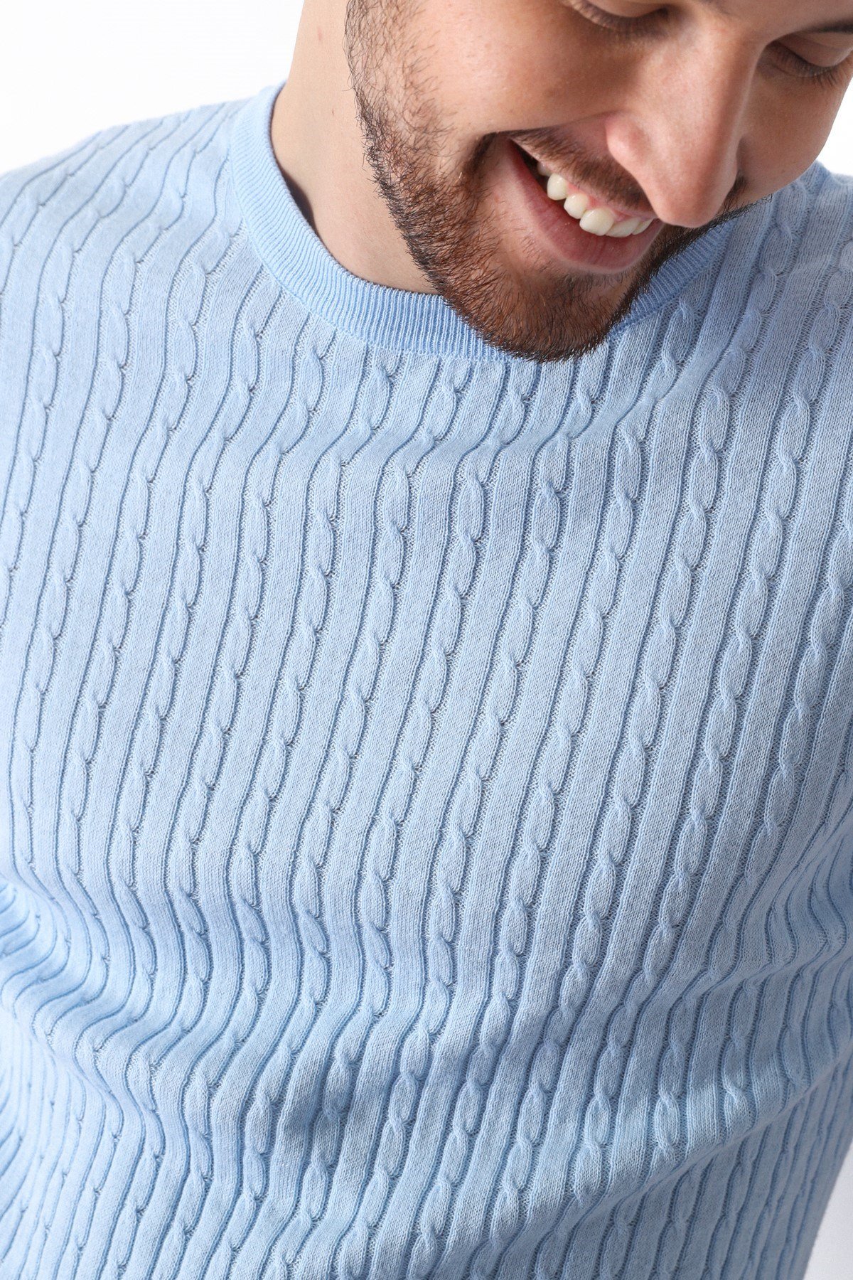 Ferraro Mavi Bisiklet Yaka Erkek Pamuk Triko T-Shirt