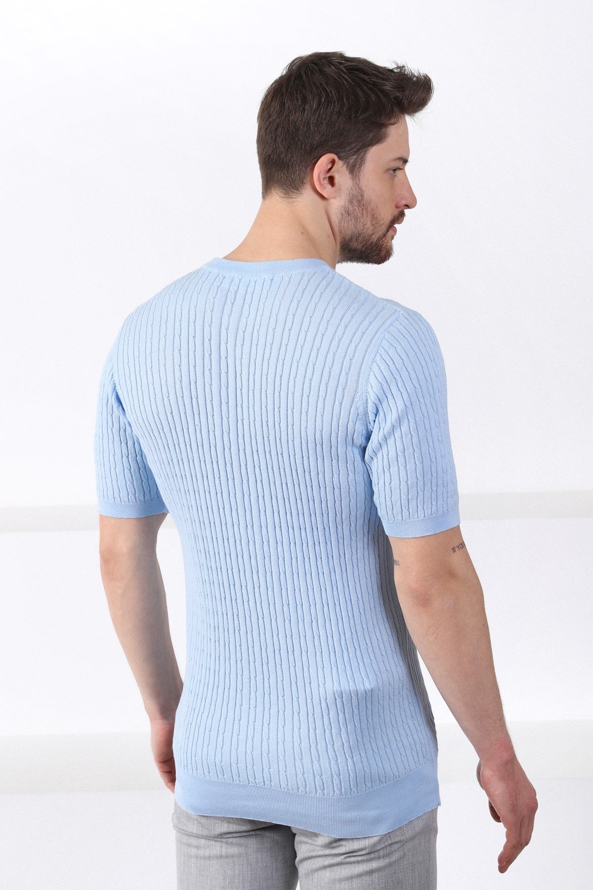 Ferraro Mavi Bisiklet Yaka Erkek Pamuk Triko T-Shirt