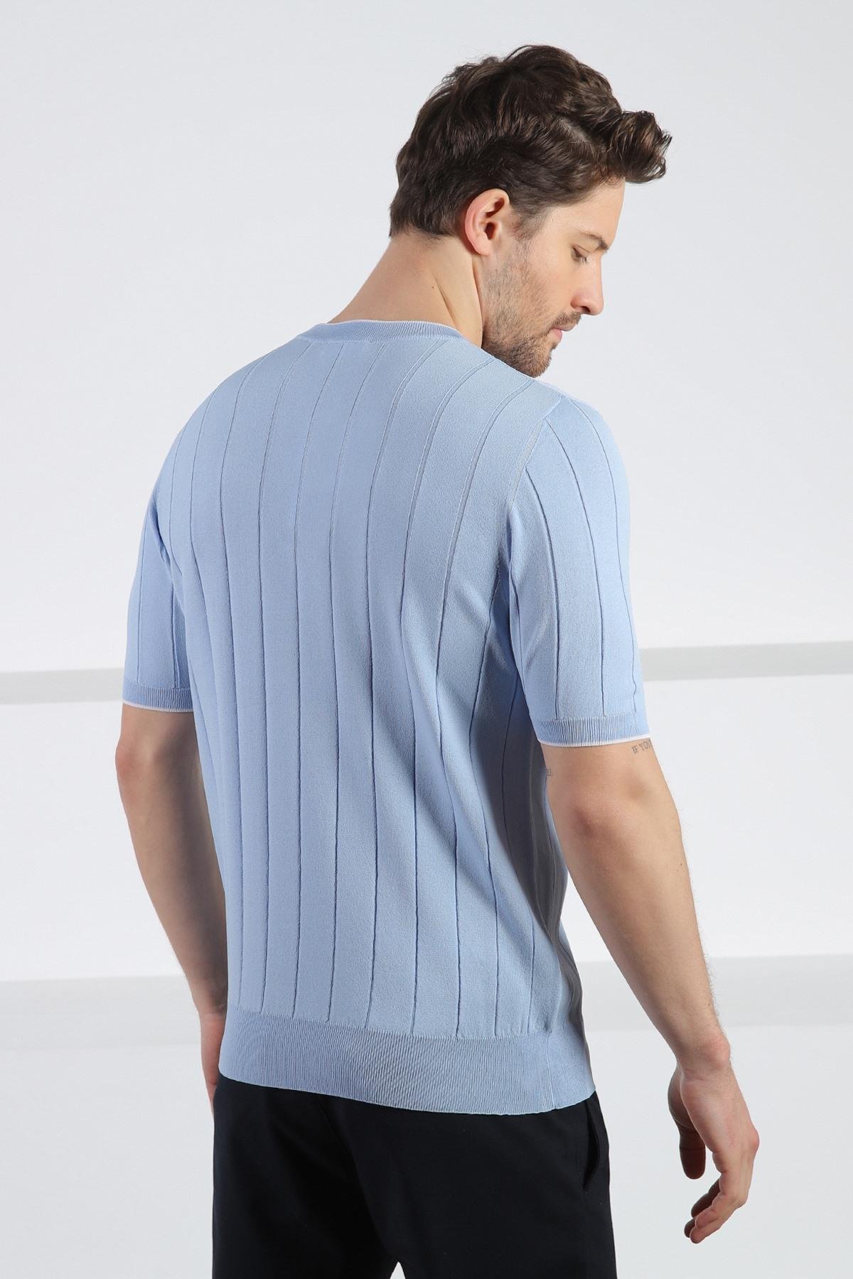 Ferraro Mavi Bisiklet Yaka Erkek Rayon Triko T-Shirt