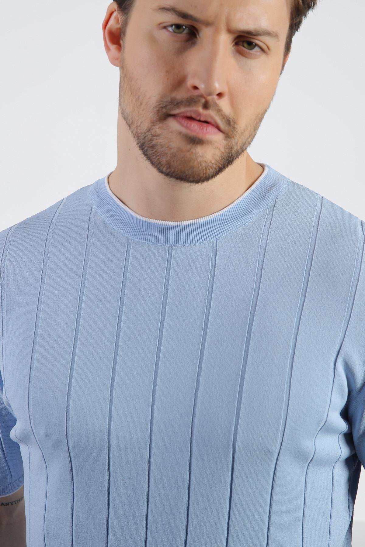 Ferraro Mavi Bisiklet Yaka Erkek Rayon Triko T-Shirt