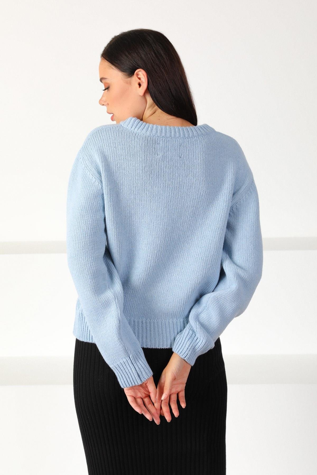 Ferraro Mavi Bisiklet Yaka Yünlü Basic Kadın Triko Kazak