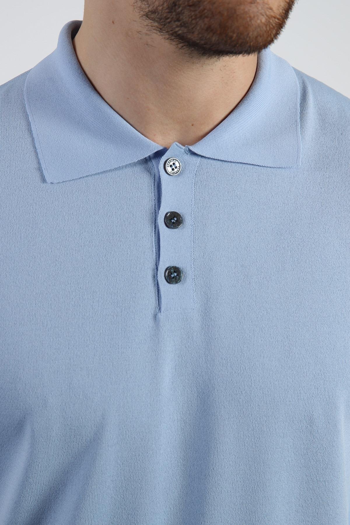 Ferraro Mavi Düğmeli Polo Yaka Erkek Rayon Triko T-Shirt