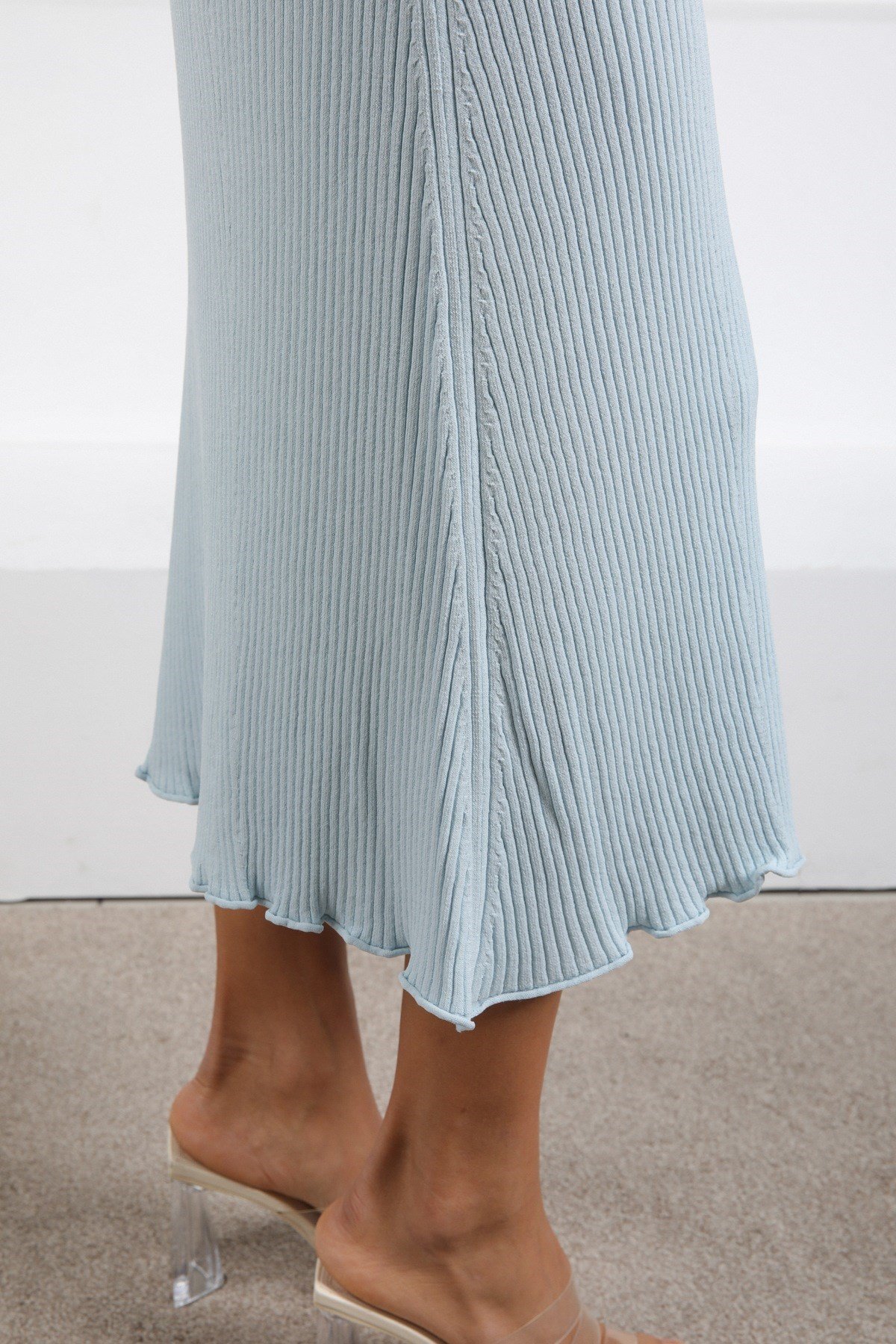 Ferraro Mavi Midi Boy Kadın Triko Etek