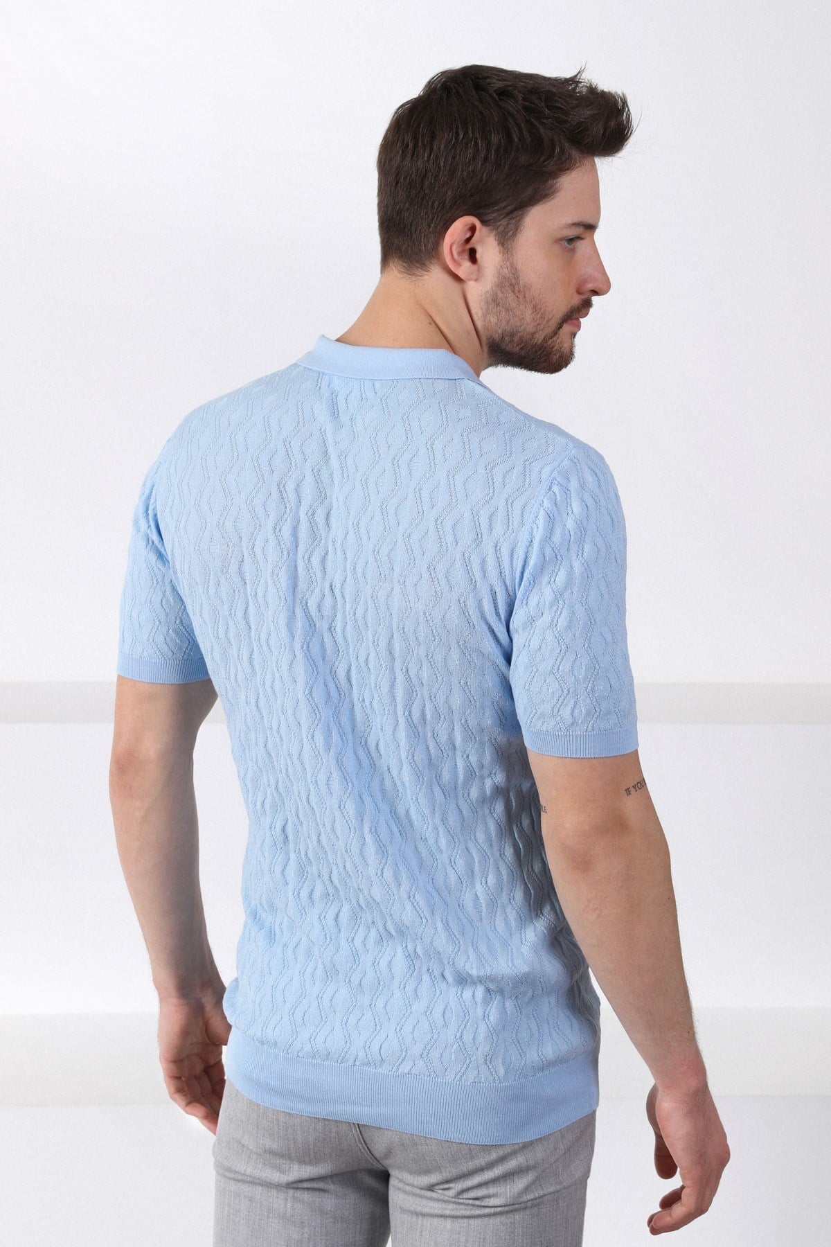 Ferraro Mavi Polo Yaka Fermuarlı Erkek Pamuk Triko T-Shirt