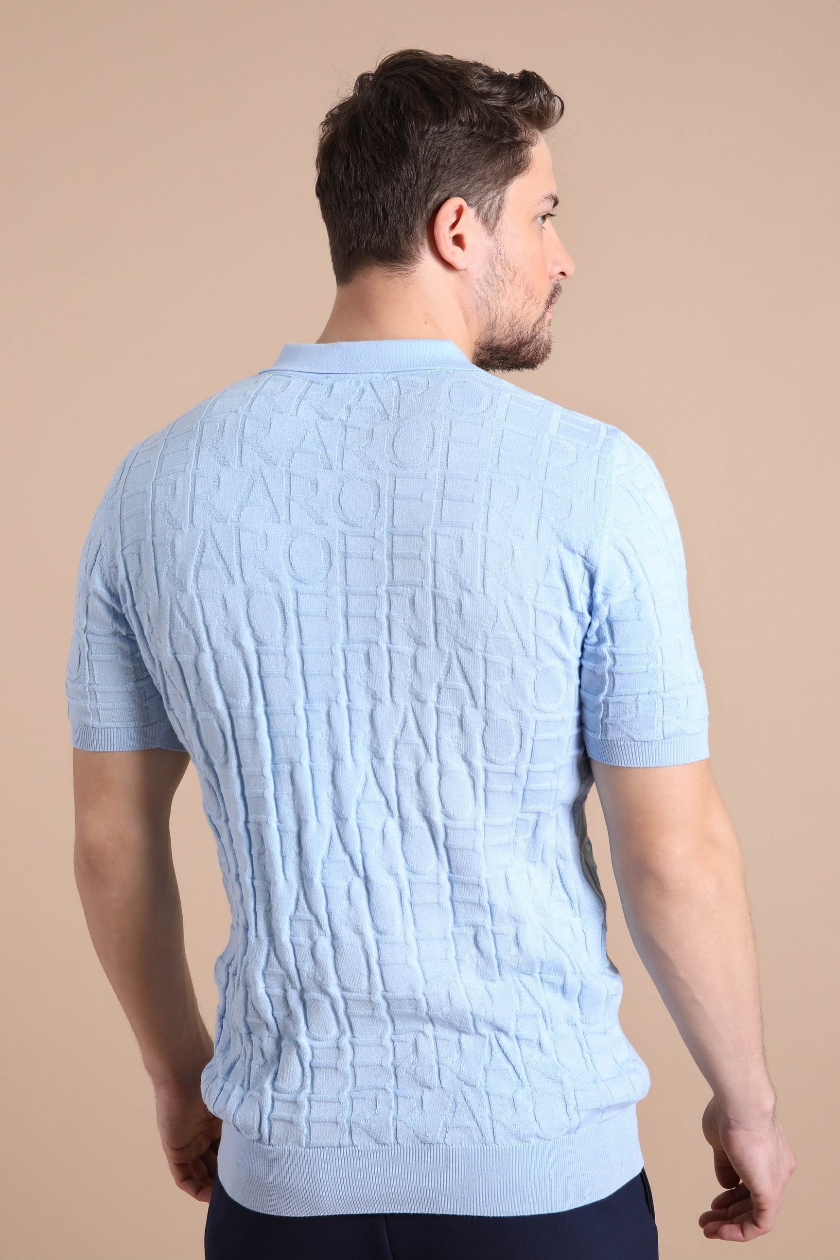 Ferraro Mavi Polo Yaka Fermuarlı Erkek Pamuk Triko T-Shirt