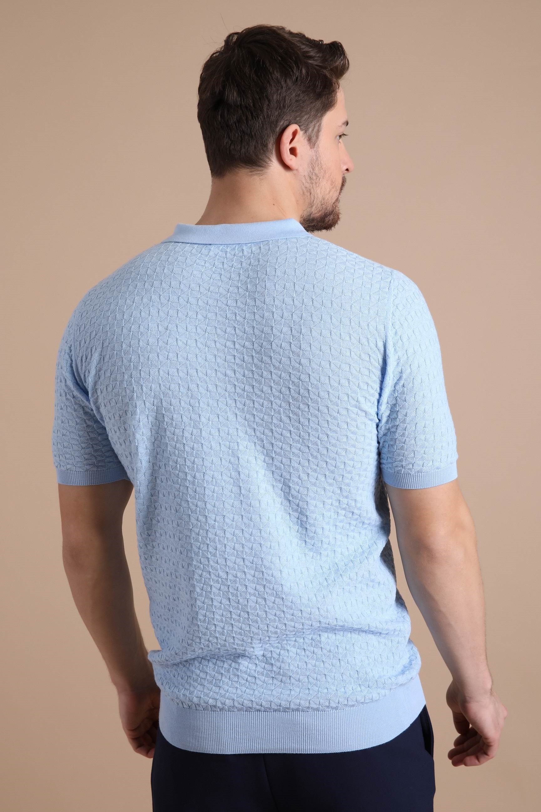 Ferraro Mavi Polo Yaka Fermuarlı Erkek Pamuk Triko T-Shirt