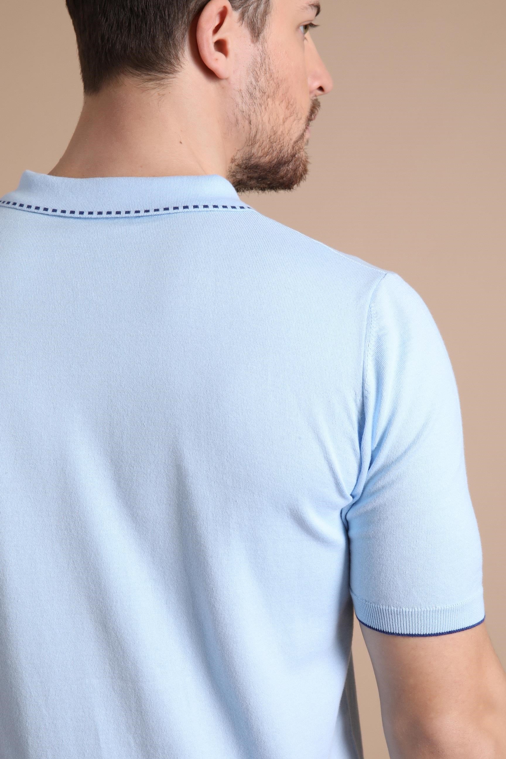 Ferraro Mavi Polo Yaka Fermuarlı Erkek Pamuk Triko T-Shirt
