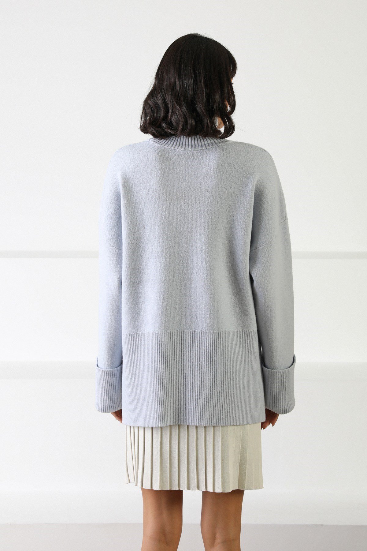 Ferraro Mavi Uzun Kollu Balıkçı Yaka Kaşmirli Kadın Triko Kazak