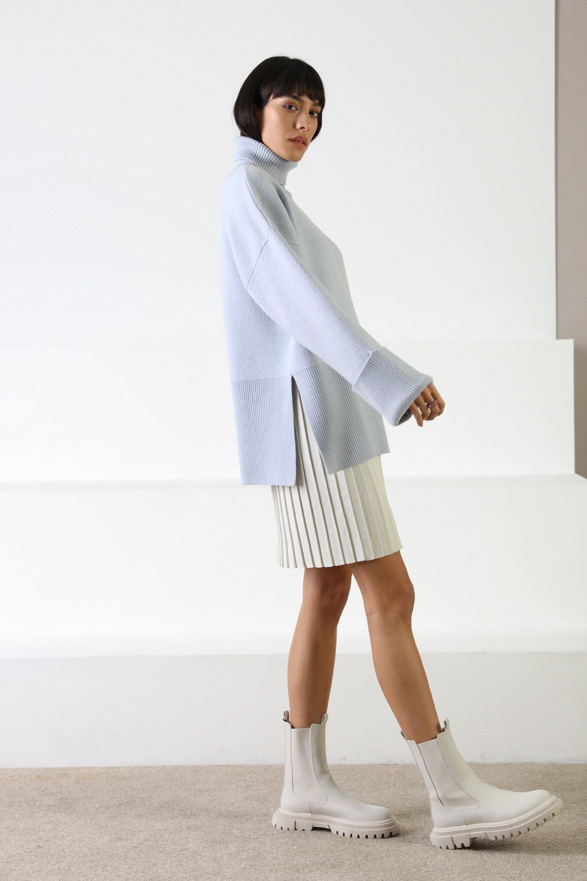 Ferraro Mavi Uzun Kollu Balıkçı Yaka Kaşmirli Kadın Triko Kazak