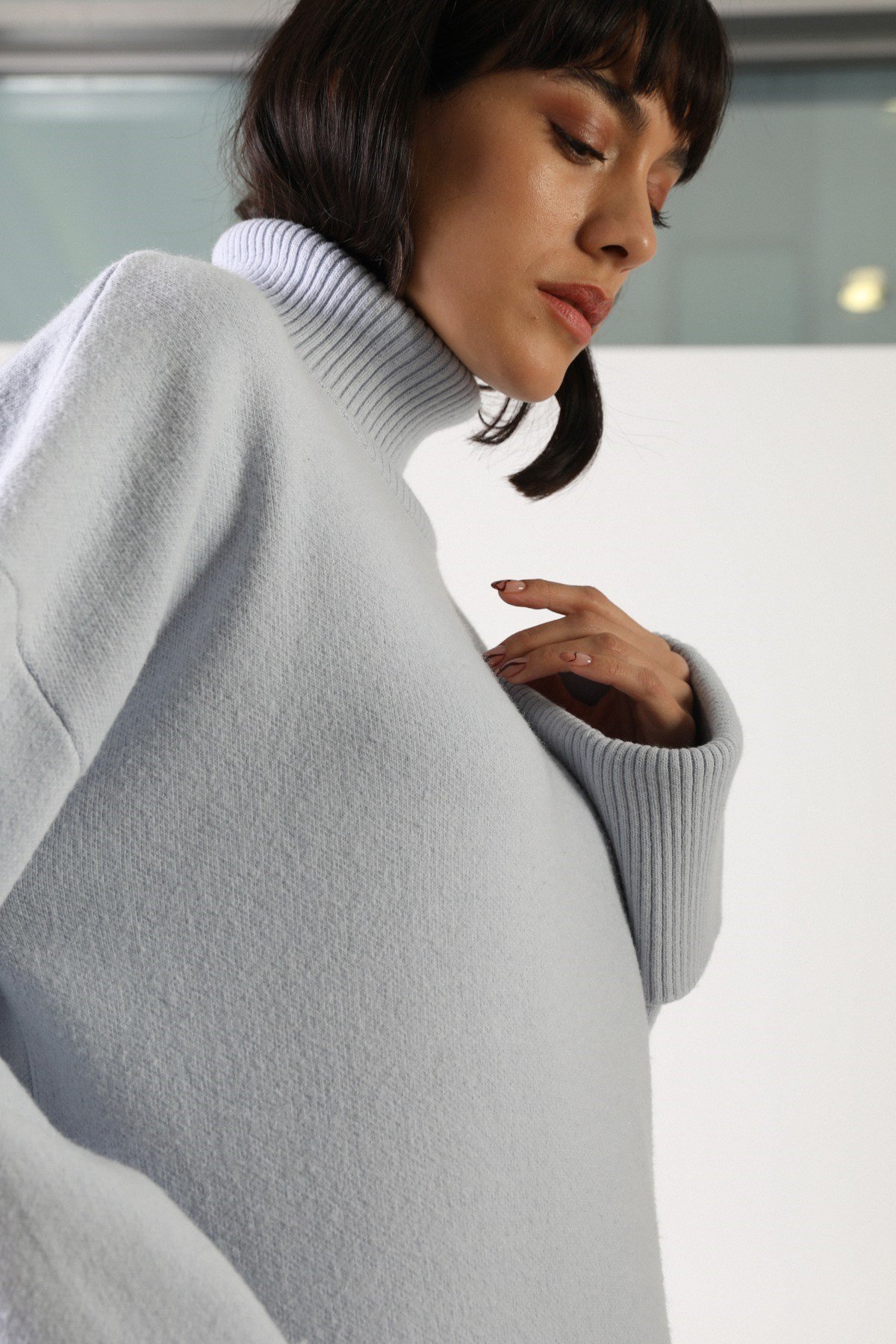 Ferraro Mavi Uzun Kollu Balıkçı Yaka Kaşmirli Kadın Triko Kazak