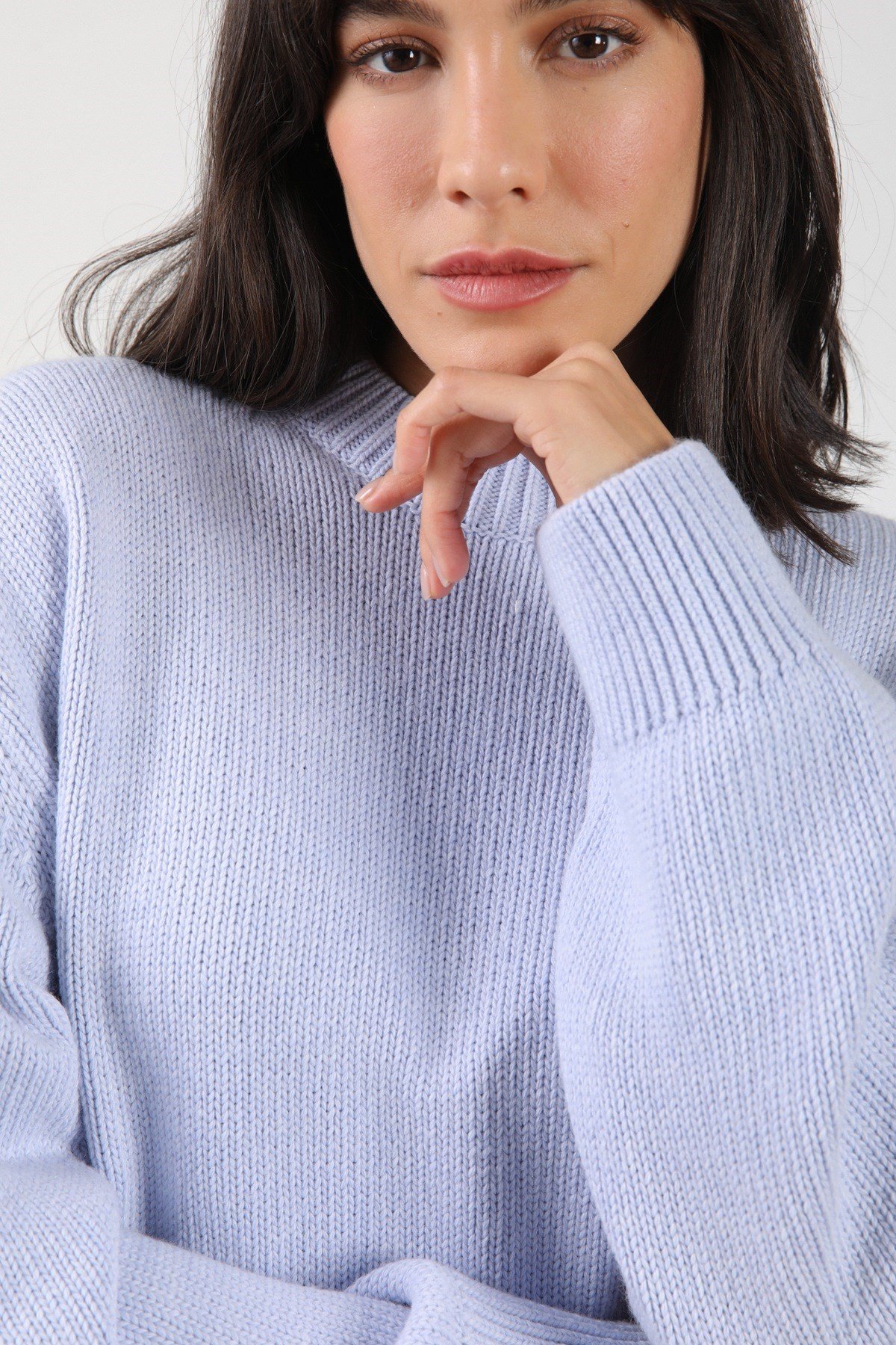 Ferraro Mavi Uzun Kollu Bisiklet Yaka Kaşmirli Kadın Triko Kazak