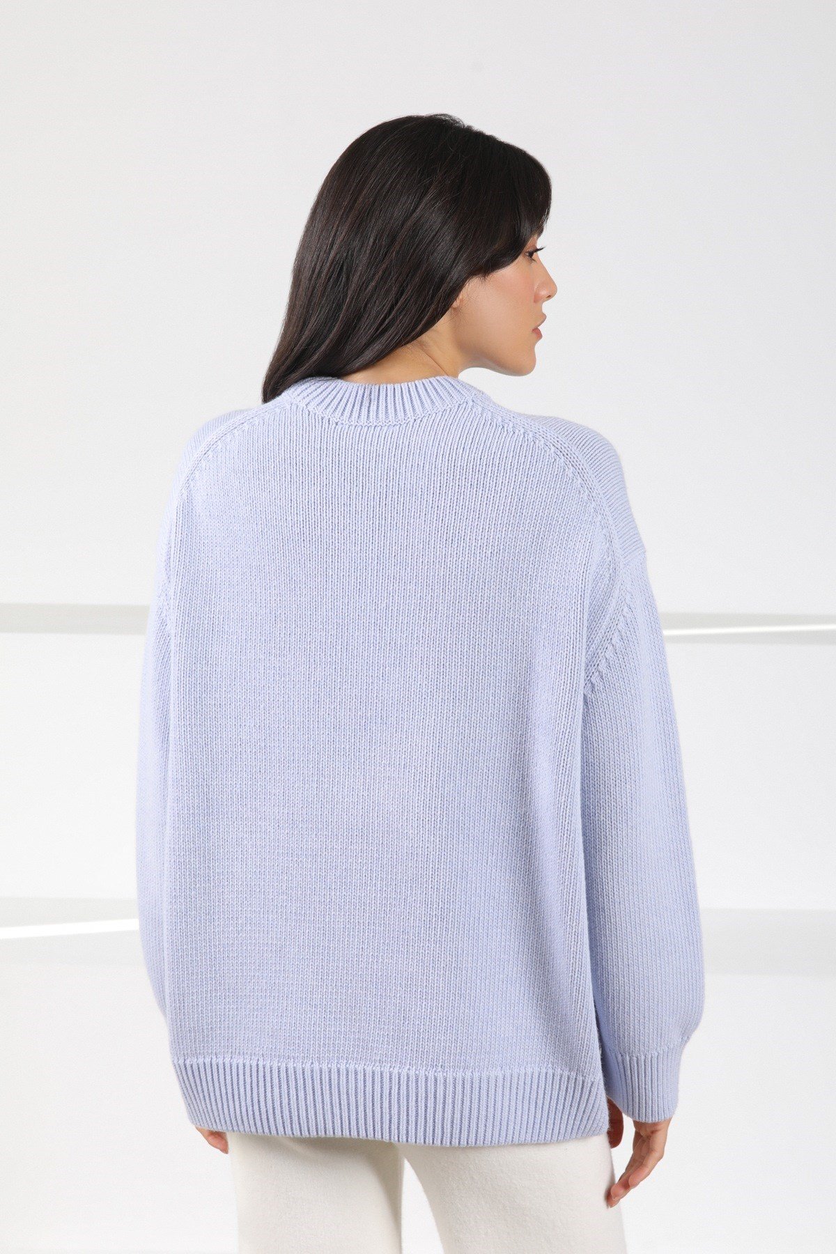 Ferraro Mavi Uzun Kollu Bisiklet Yaka Kaşmirli Kadın Triko Kazak