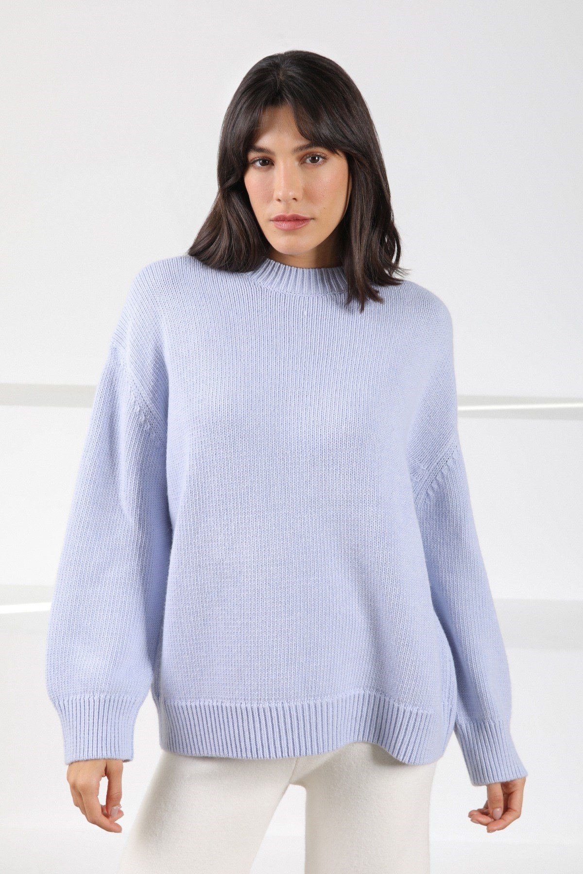 Ferraro Mavi Uzun Kollu Bisiklet Yaka Kaşmirli Kadın Triko Kazak