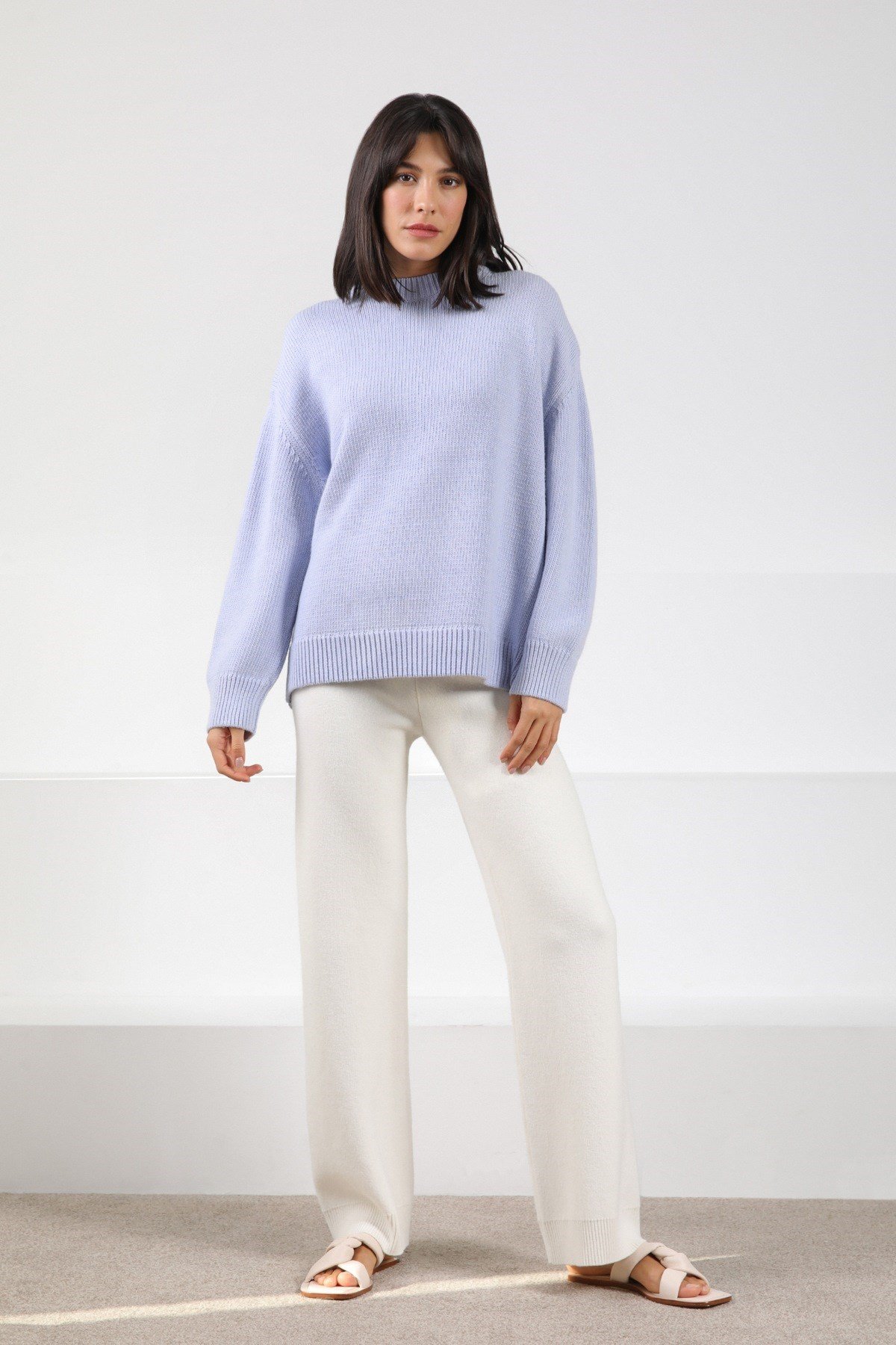 Ferraro Mavi Uzun Kollu Bisiklet Yaka Kaşmirli Kadın Triko Kazak