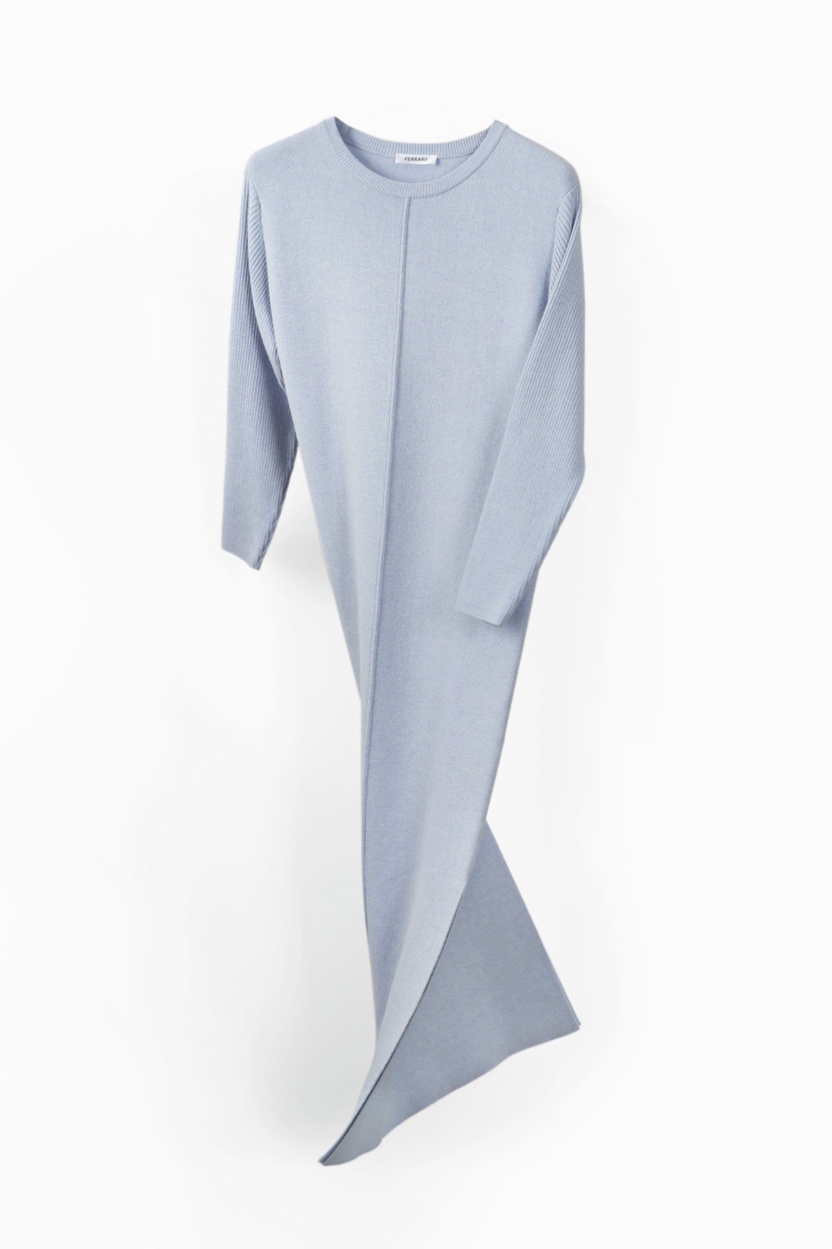 Ferraro Mavi Yandan Yırtmaçlı Midi Boy Kaşmirli Kadın Triko Elbise
