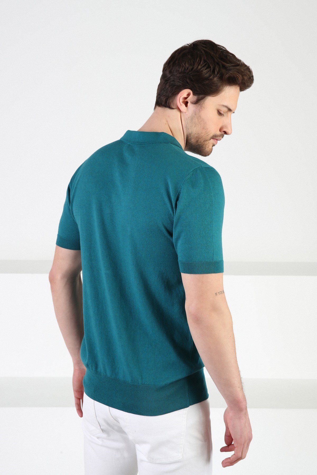 Ferraro Mercan Fermuarlı Polo Yaka %100 Pamuk Erkek Triko T-Shirt