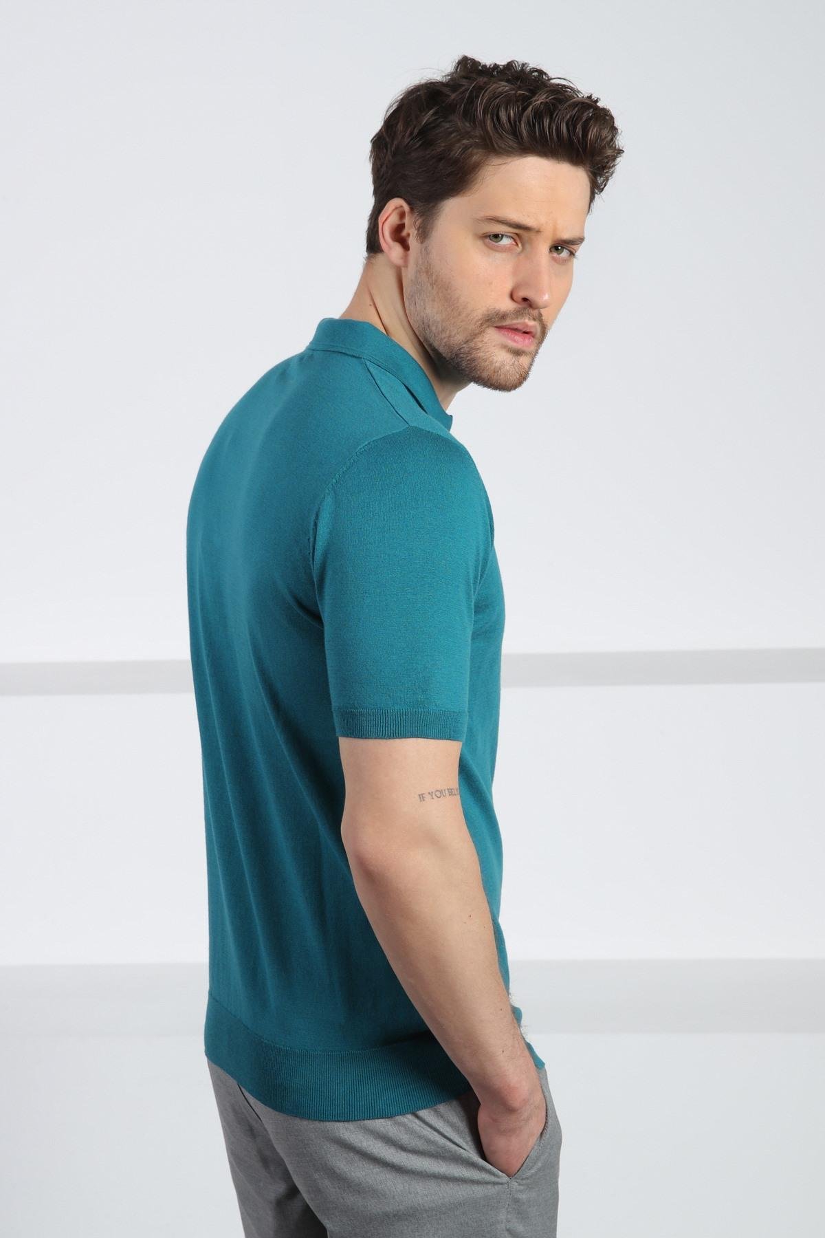Ferraro Mercan Polo Yaka Fermuarlı Erkek Pamuk Triko T-Shirt