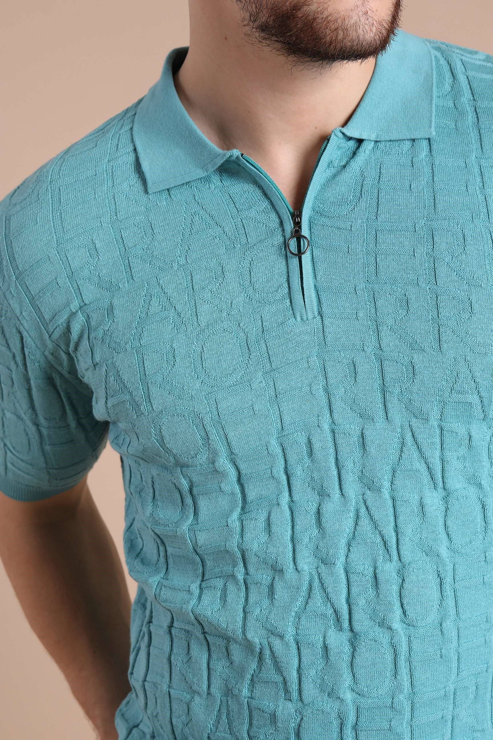 Ferraro Mint Polo Yaka Fermuarlı Erkek Pamuk Triko T-Shirt