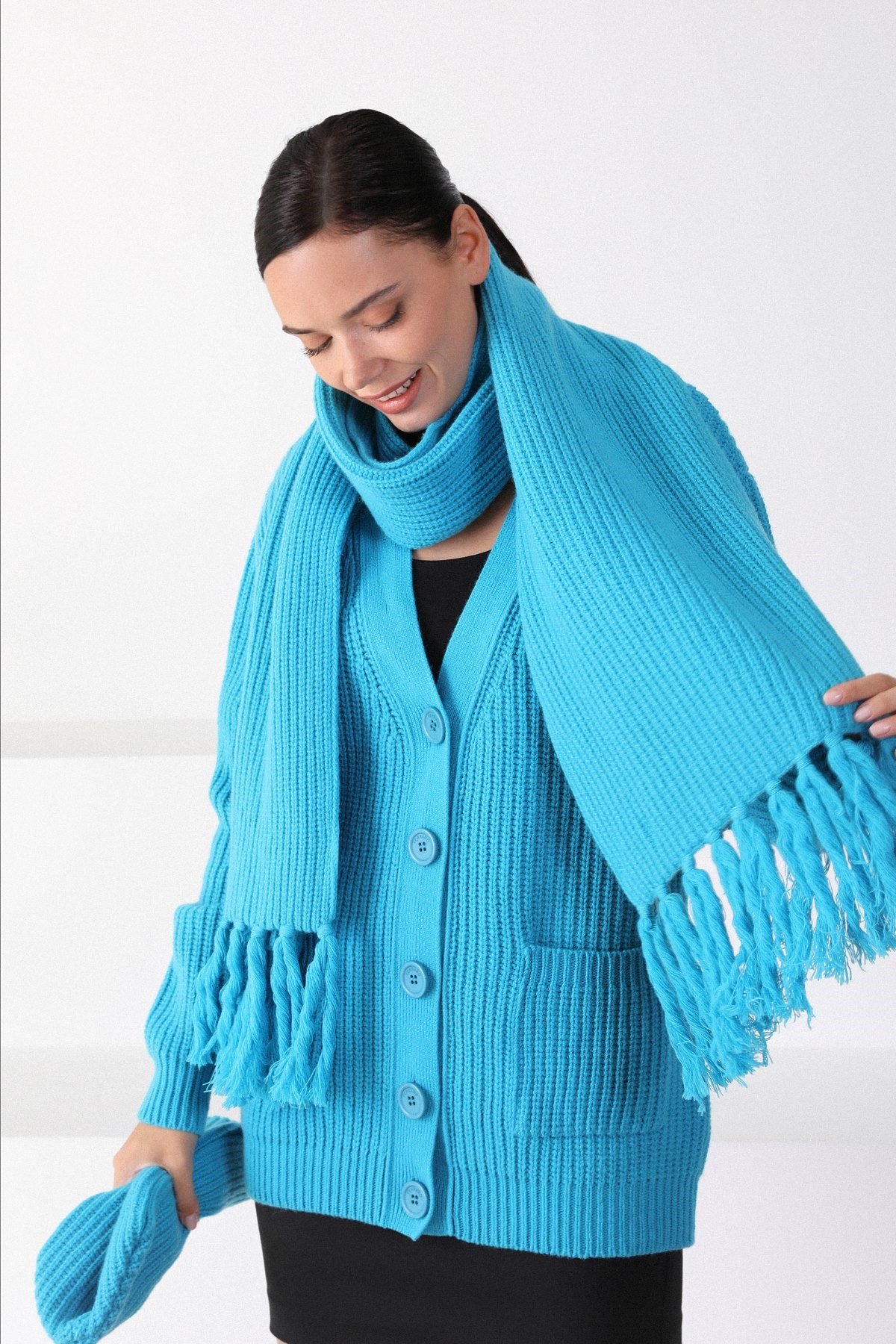 Ferraro Mose Kuzu Yünü Kadın Atkı Bere Takımı