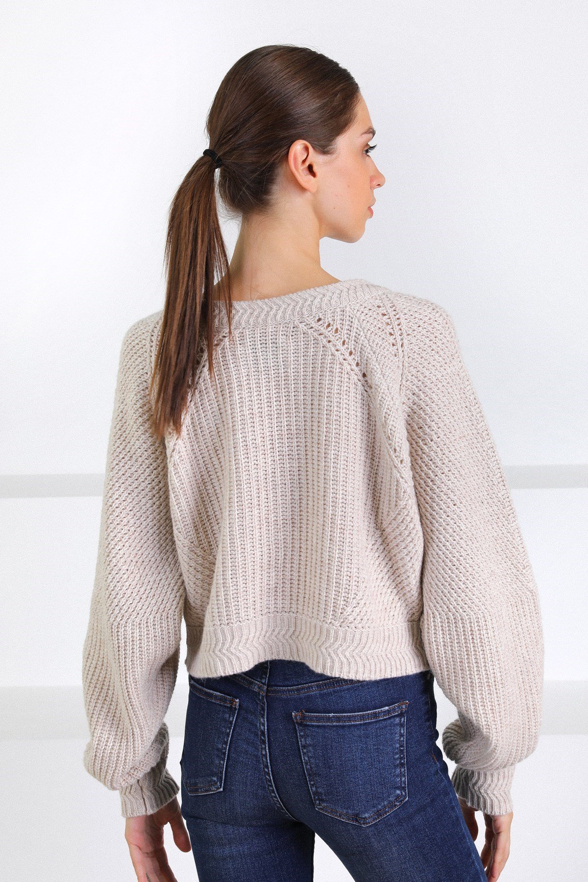 Ferraro Naturel Yuvarlak Yaka Yünlü Kadın Triko Kazak