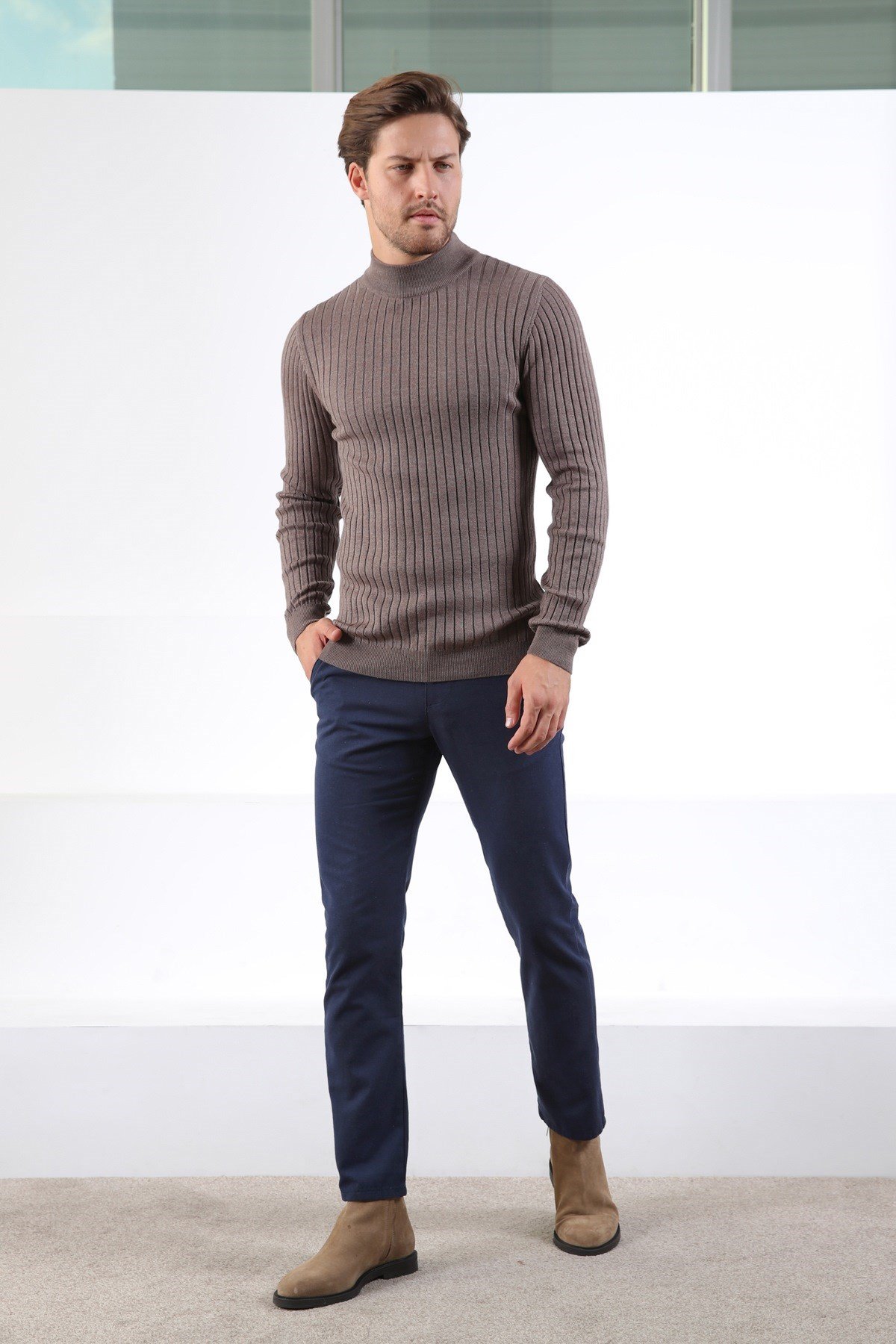 Ferraro Nescafe Yarım Balıkçı Yaka Fitilli Erkek Kazak