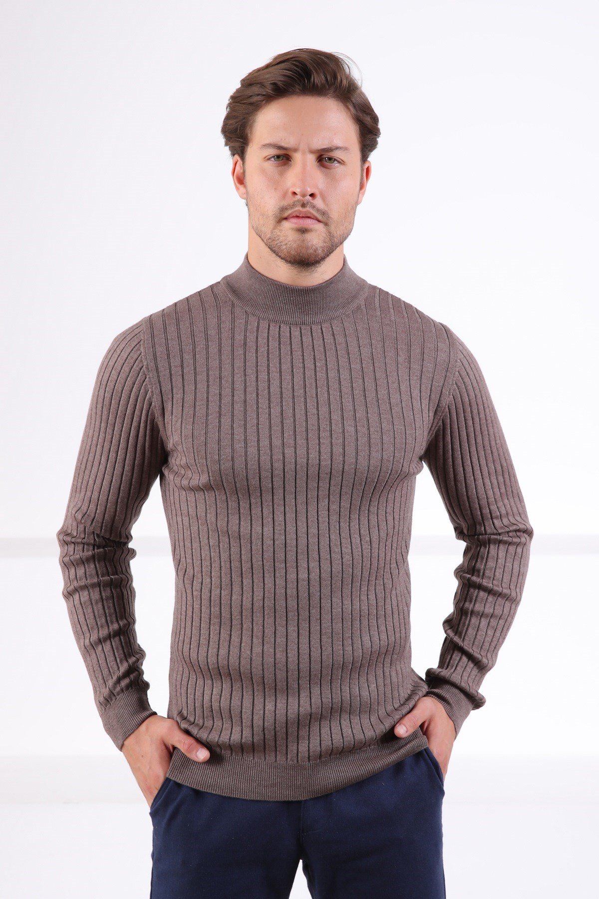 Ferraro Nescafe Yarım Balıkçı Yaka Fitilli Erkek Kazak