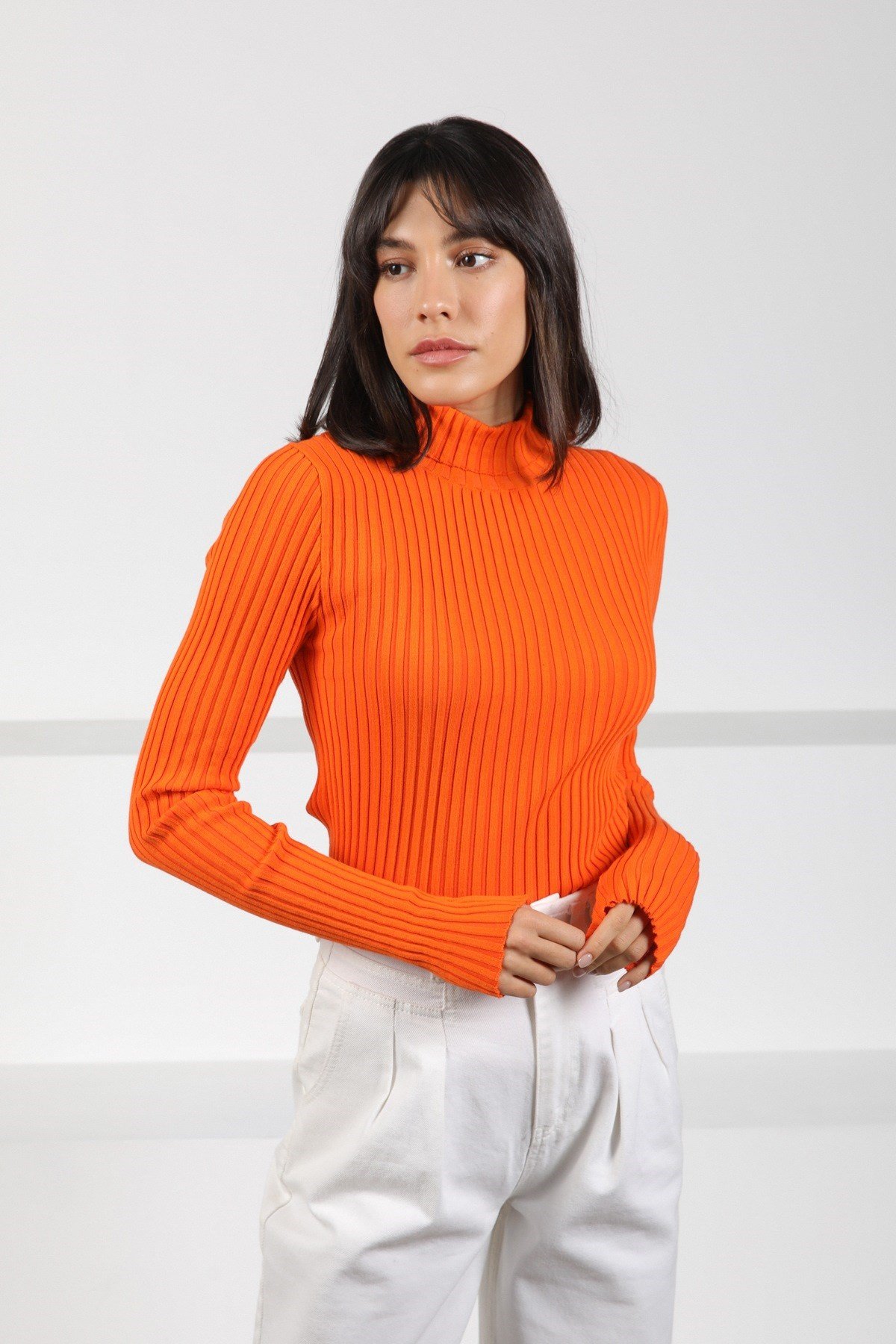 Ferraro Orange Balıkçı Yaka Pamuklu Kadın Triko Kazak