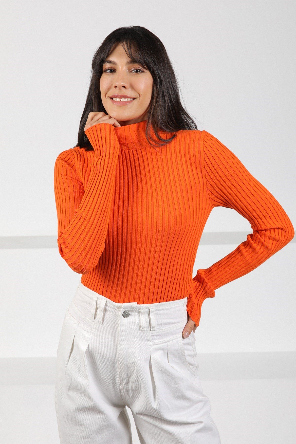 Ferraro Orange Balıkçı Yaka Pamuklu Kadın Triko Kazak