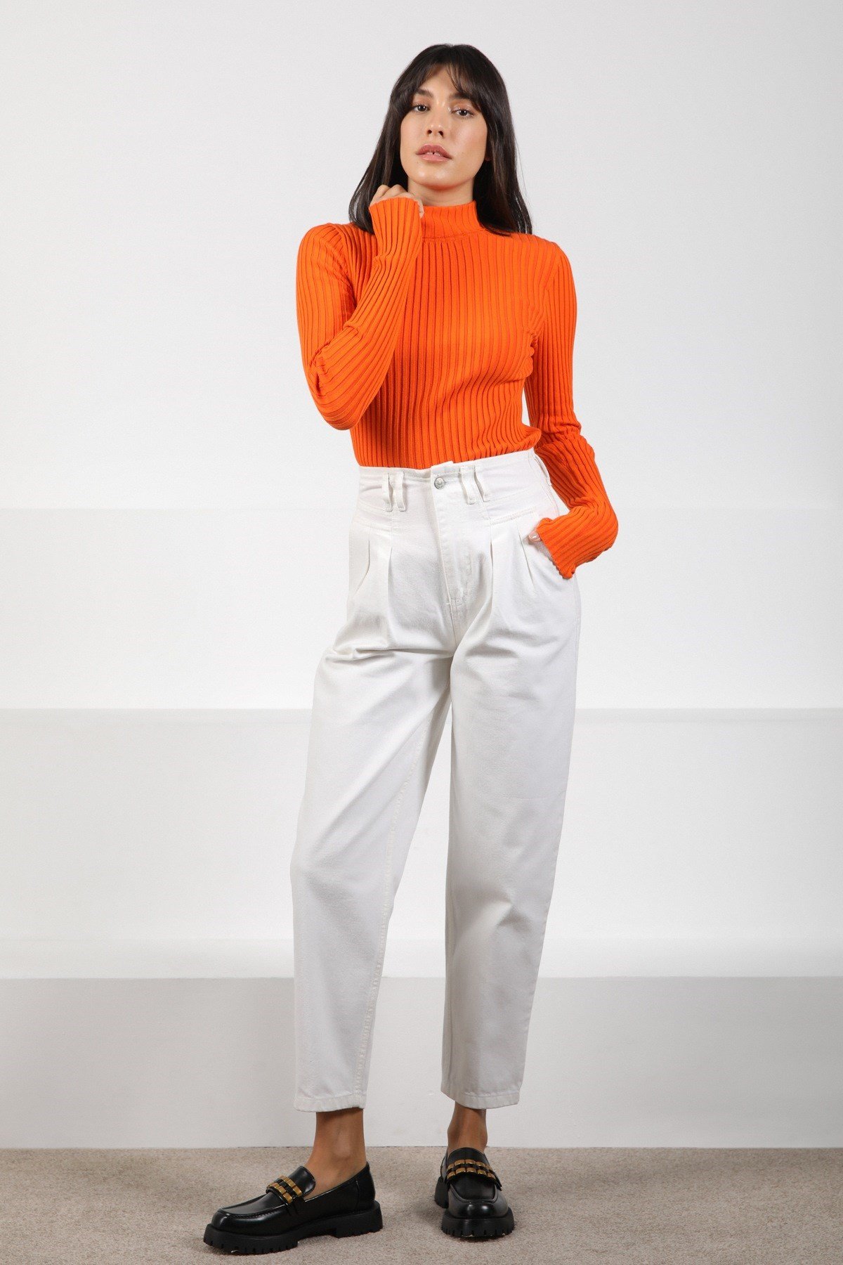 Ferraro Orange Balıkçı Yaka Pamuklu Kadın Triko Kazak