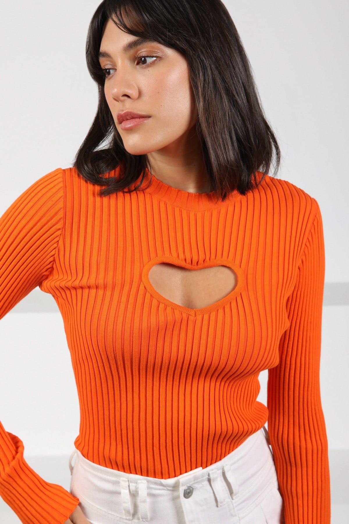 Ferraro Orange Bisiklet Yaka Kalpli Kısa Kadın Triko Tulum